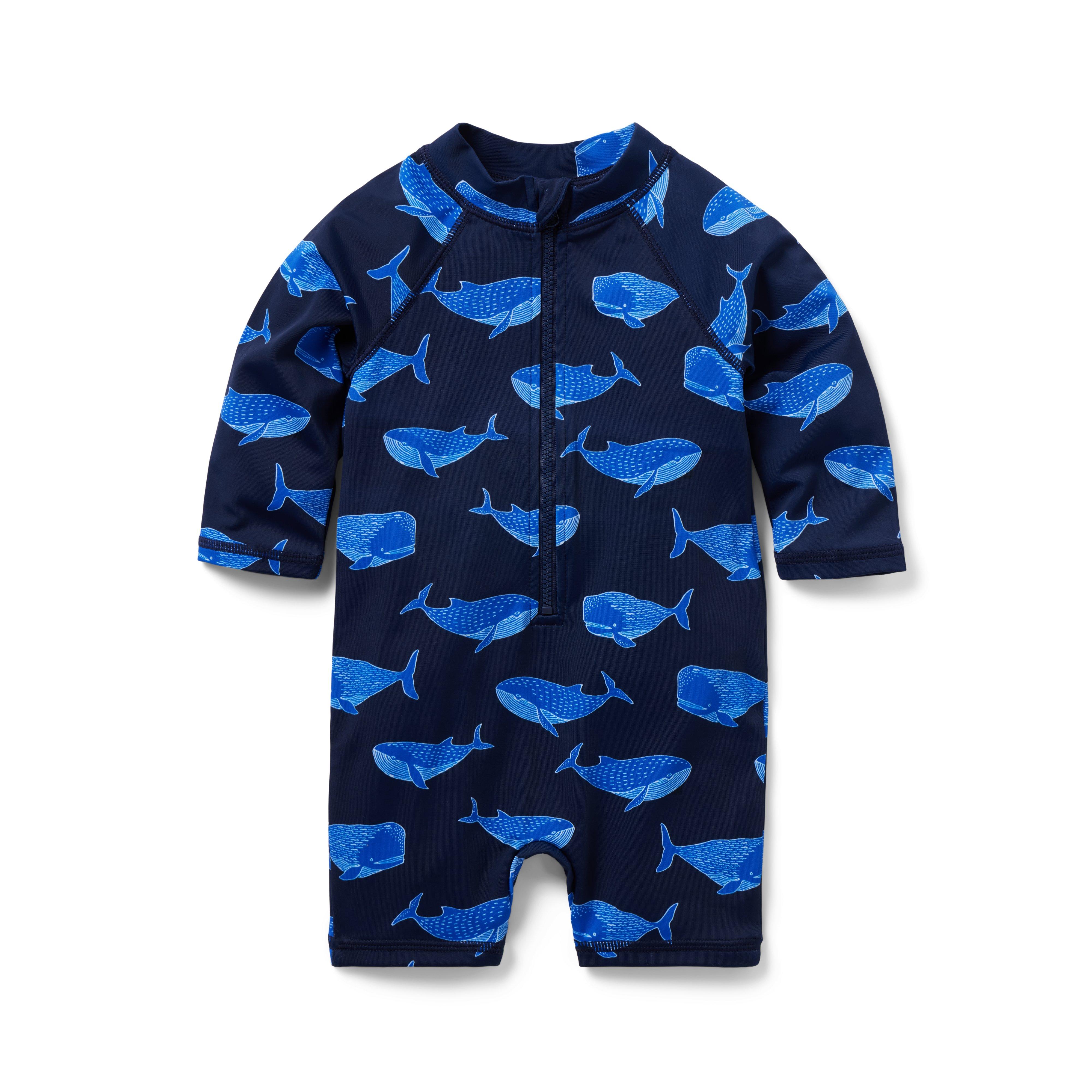 Newborn Connor Navy Whale Baby Recycled Whale Rash Guard Swimsuit by ...