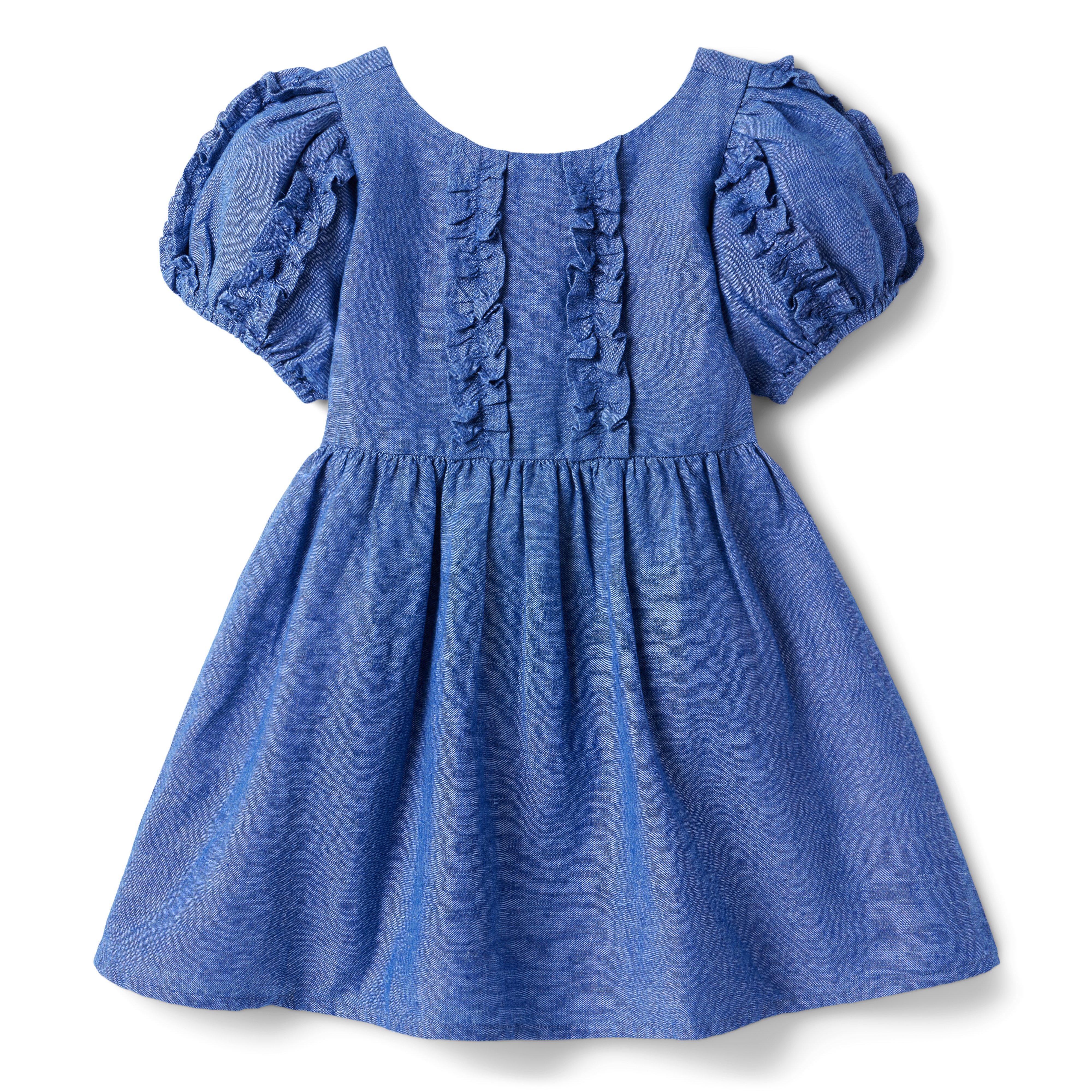 Puff Sleeve Ruffle Linen-Canvas Dress image number 0