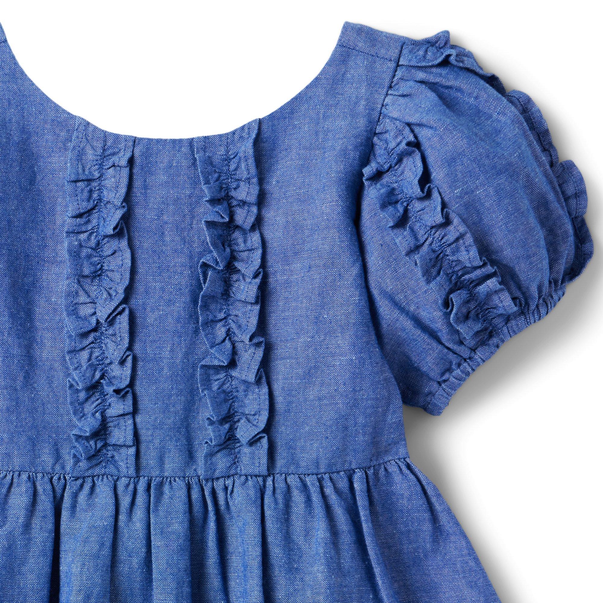 Puff Sleeve Ruffle Linen-Canvas Dress image number 2