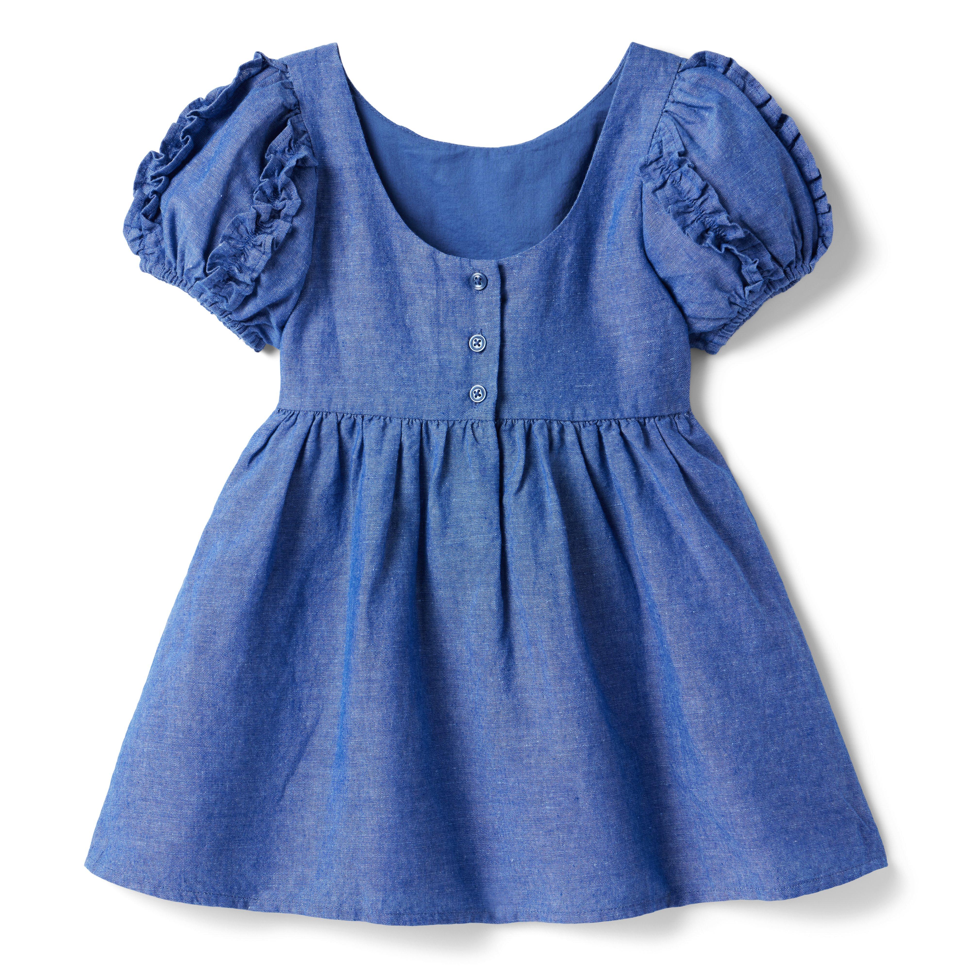 Puff Sleeve Ruffle Linen-Canvas Dress image number 1