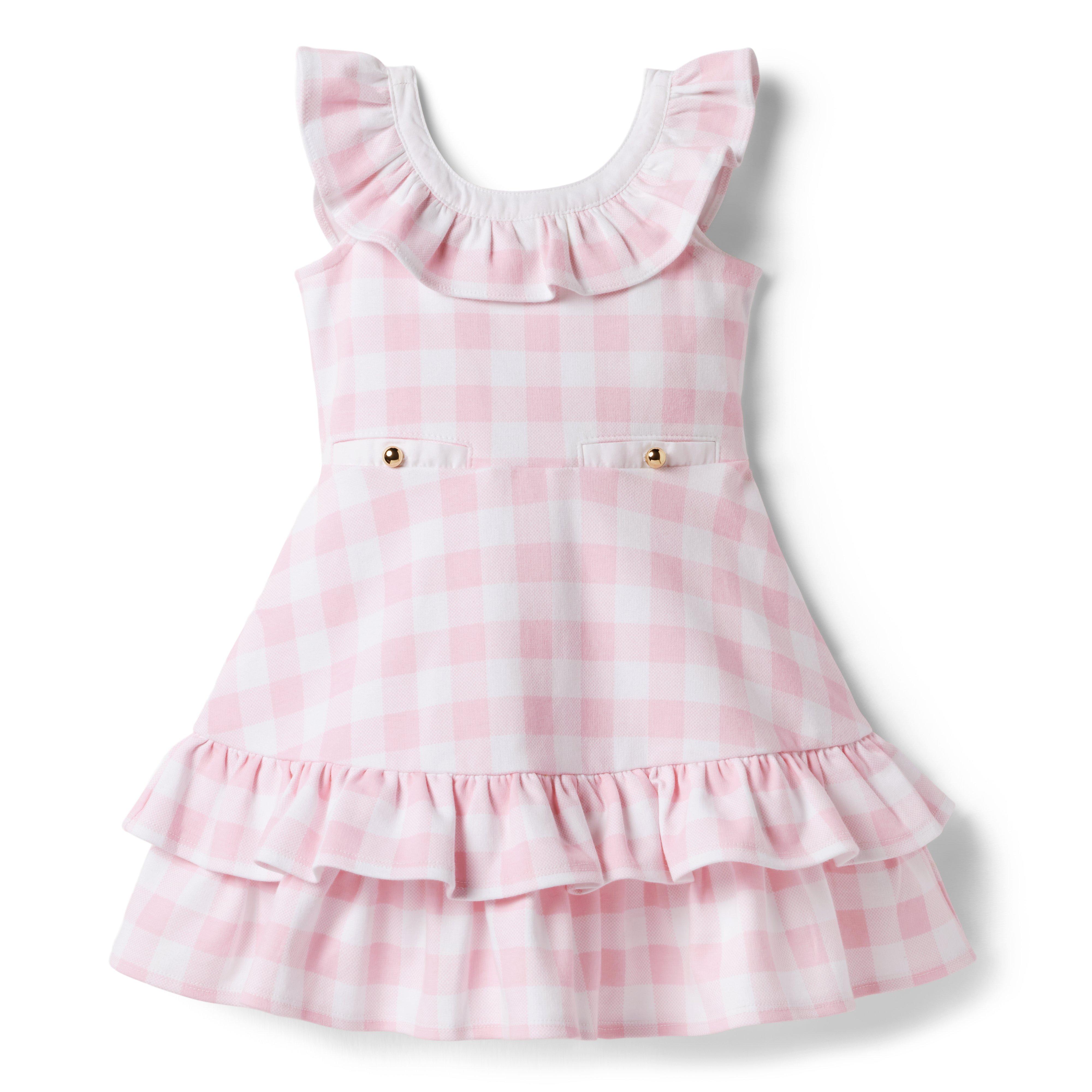 Girl Orchid Pink Gingham Gingham Ruffle Ponte Dress by Janie and Jack