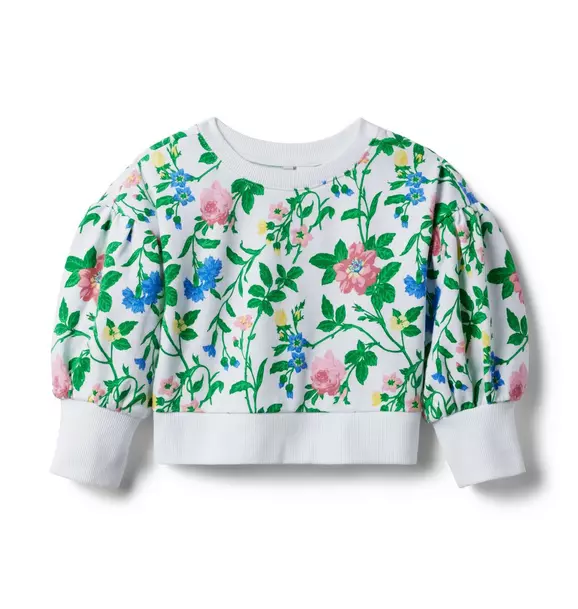 Floral Puff Sleeve French Terry Sweatshirt
