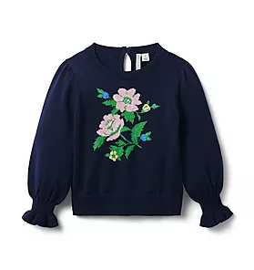 Floral Ruffle Cuff Sweater