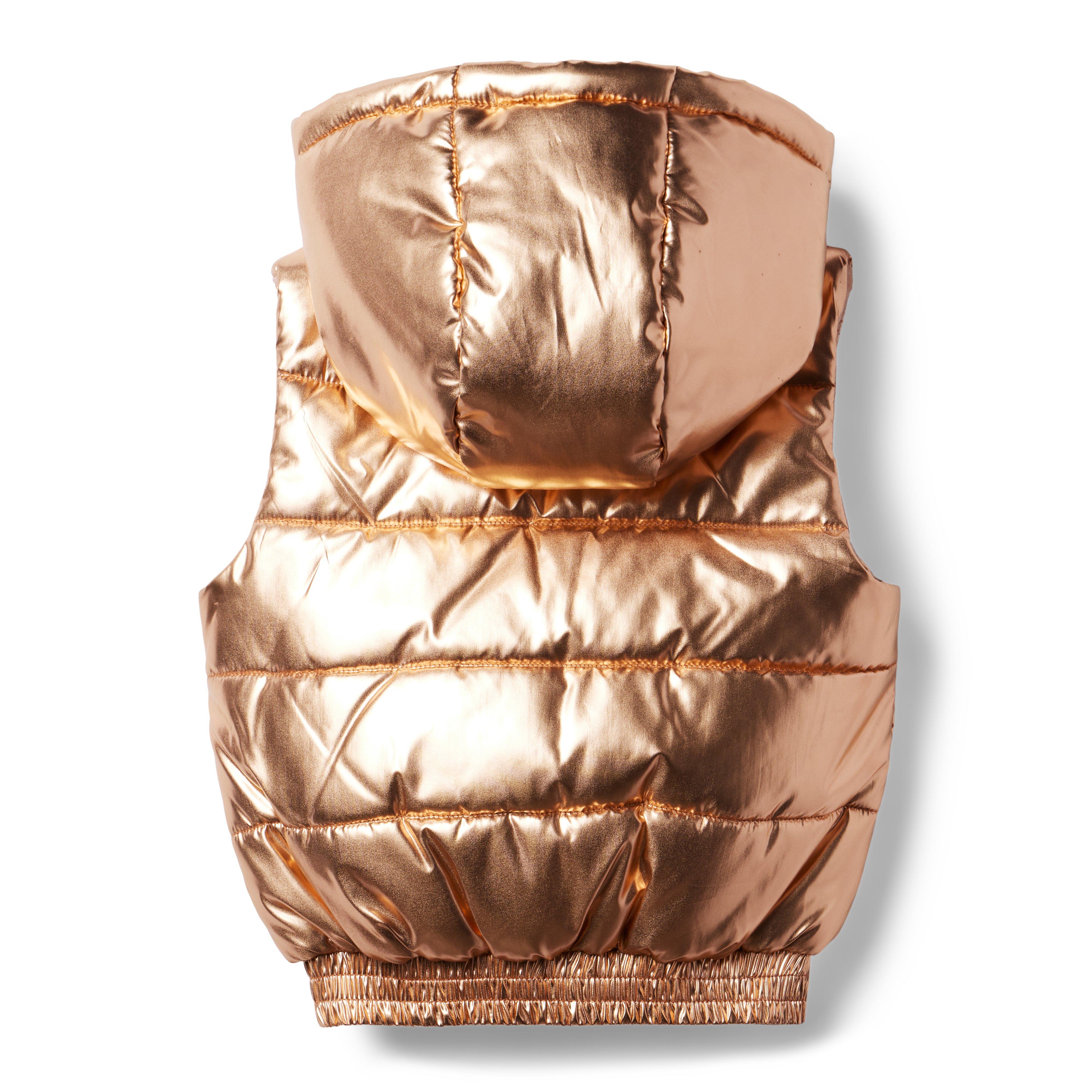 Metallic Hooded Puffer Vest image number 1