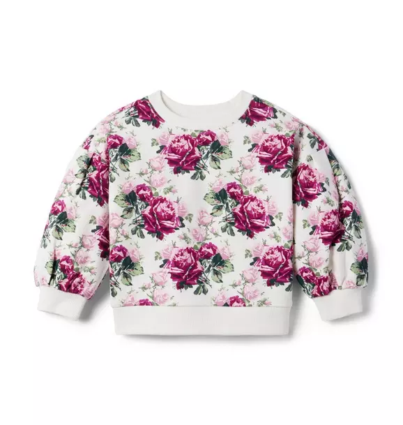 CREAM HOODIE WITH PURPLE FLORAL PRINT IN FRENCH TERRY, BABY CREAM HOODIE WITH PURPLE FLORAL PRINT IN FRENCH TERRY, BABY