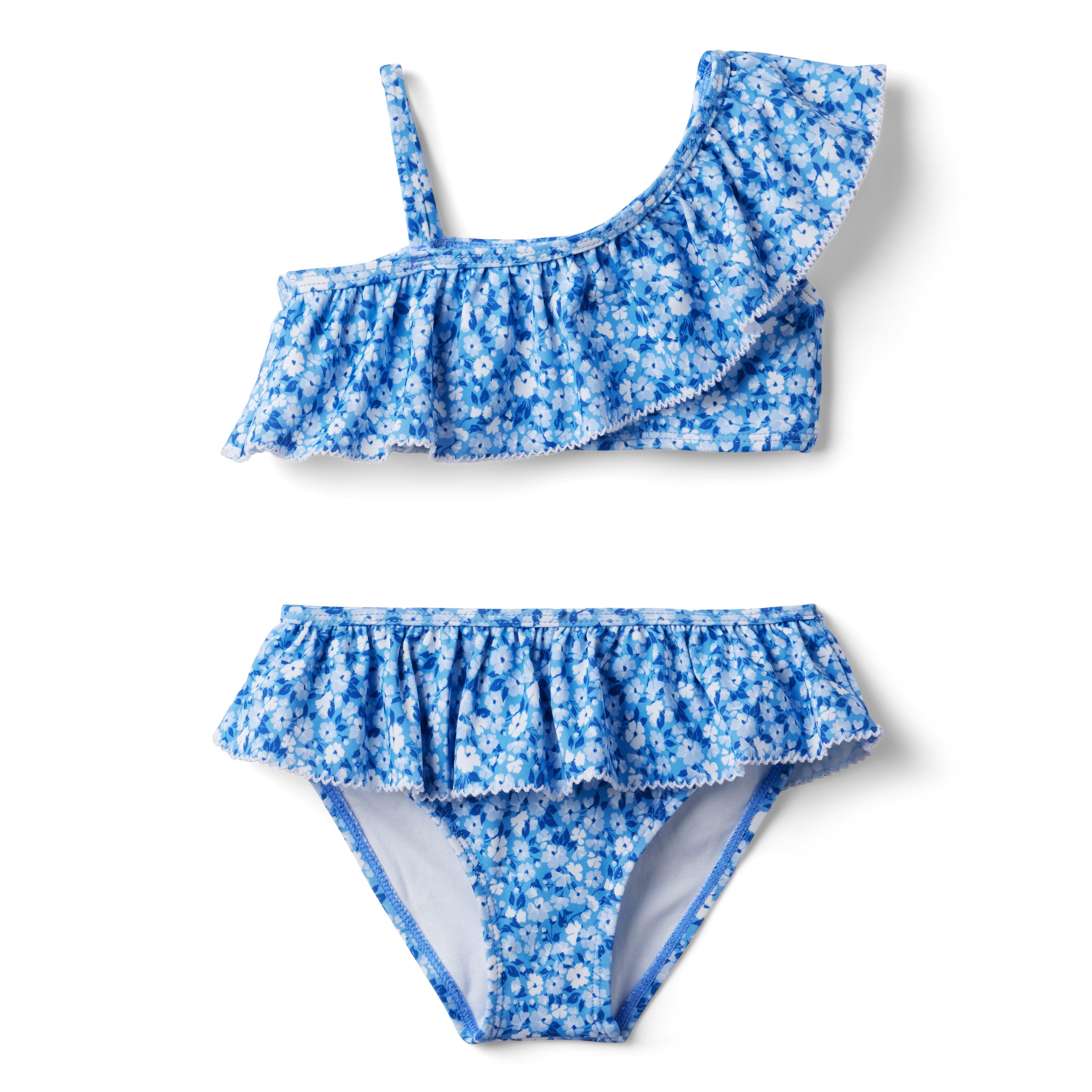 Girl Silver Lake Blue Floral Floral Ruffle 2Piece Swimsuit by Janie