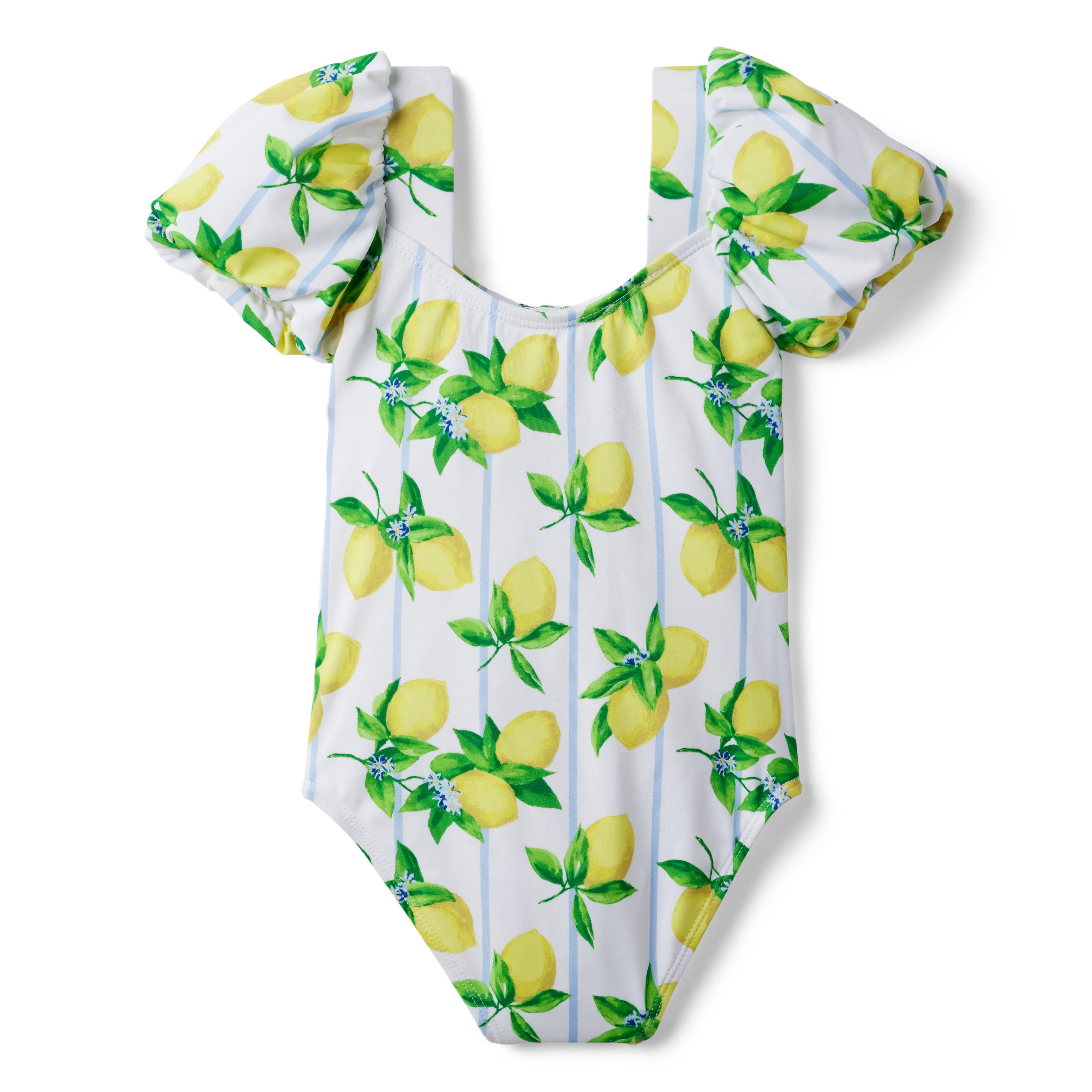 Lemon Stripe Puff Sleeve Swimsuit image number 1