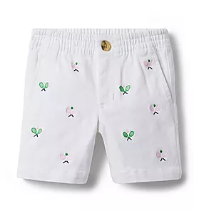 Embroidered Twill Pull-On Button-Front Short