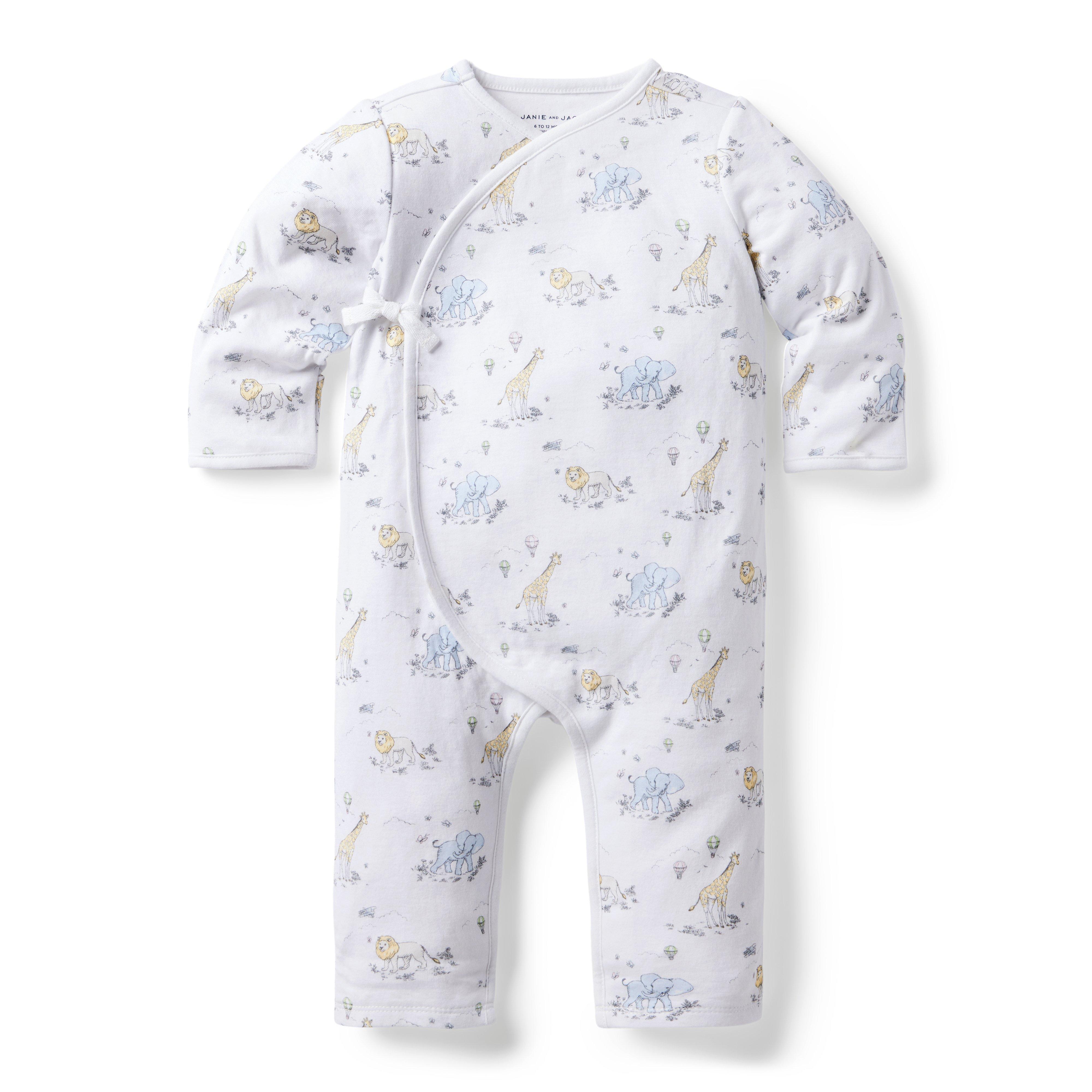 Baby Safari Toile Wrap One-Piece