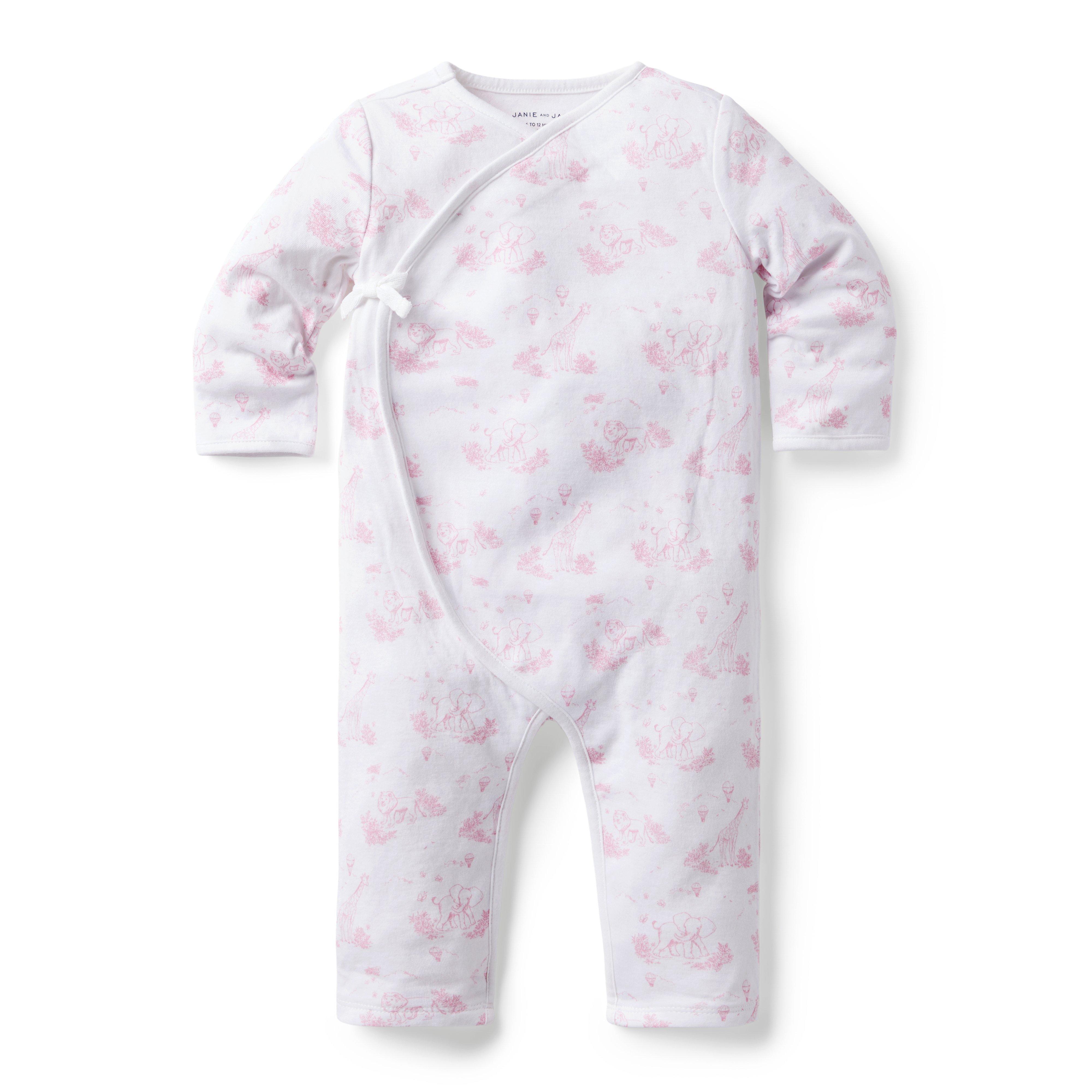 Baby Safari Toile Wrap One-Piece