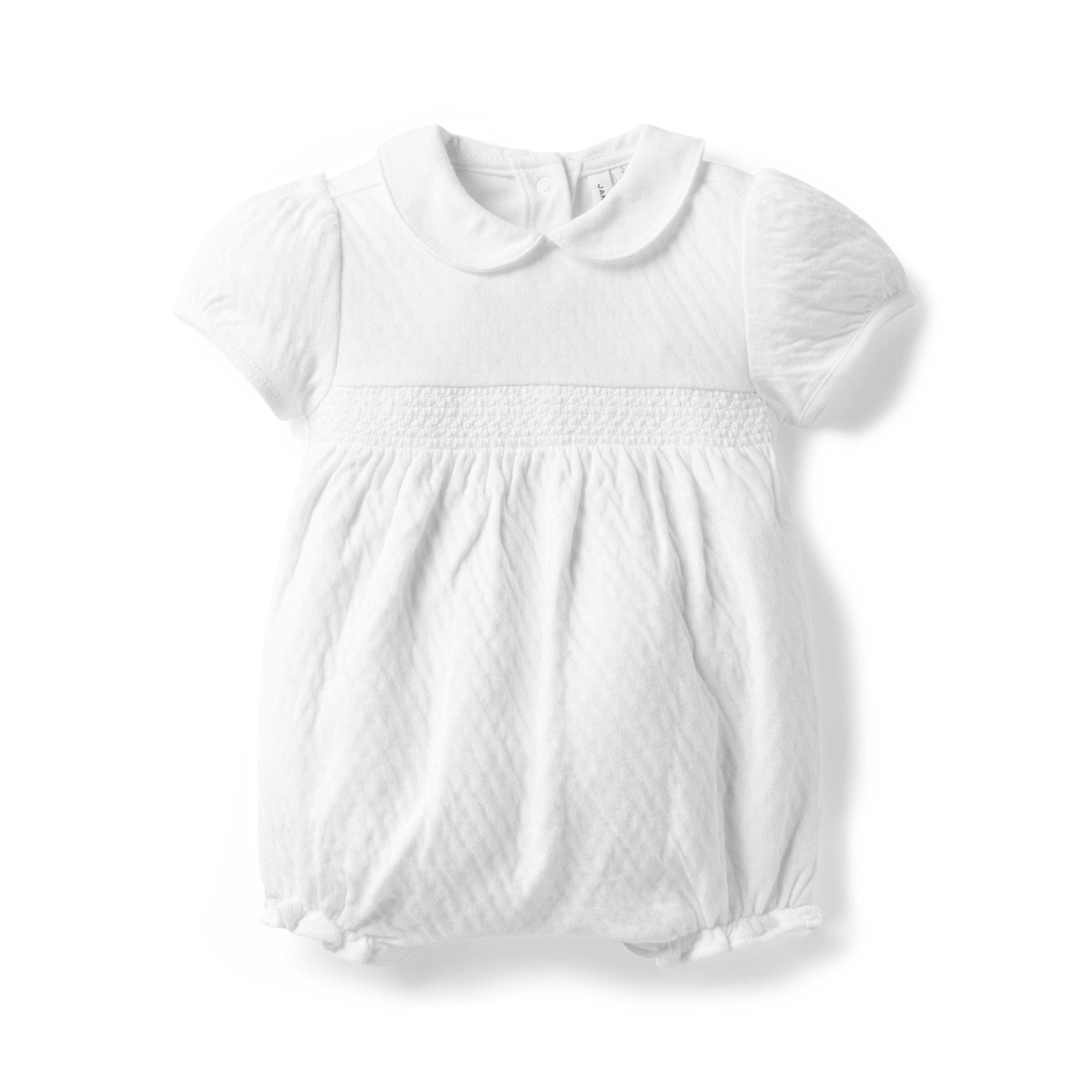 The Charlotte Pointelle Smocked Baby Romper