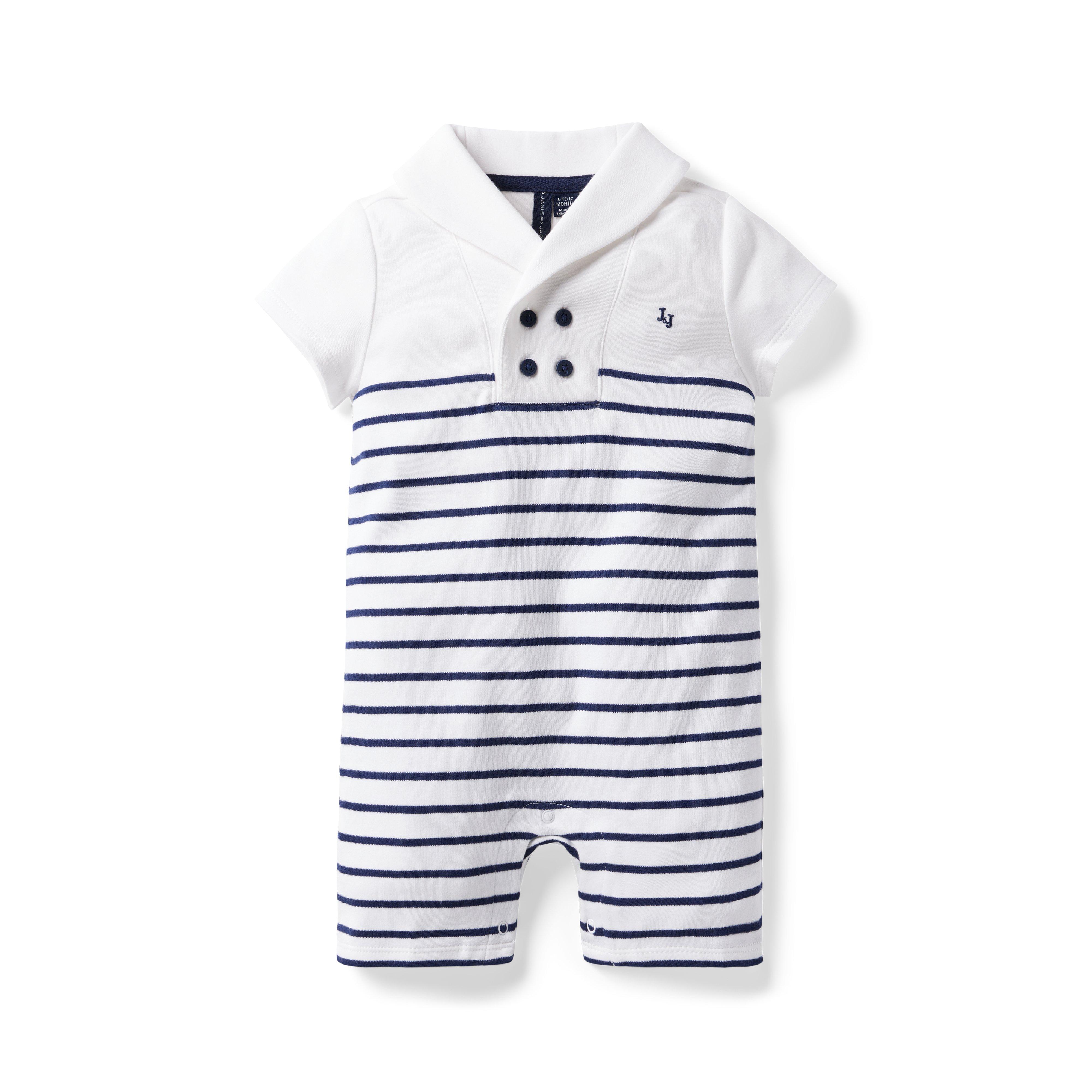 Baby Striped Shawl Collar Romper image number 0