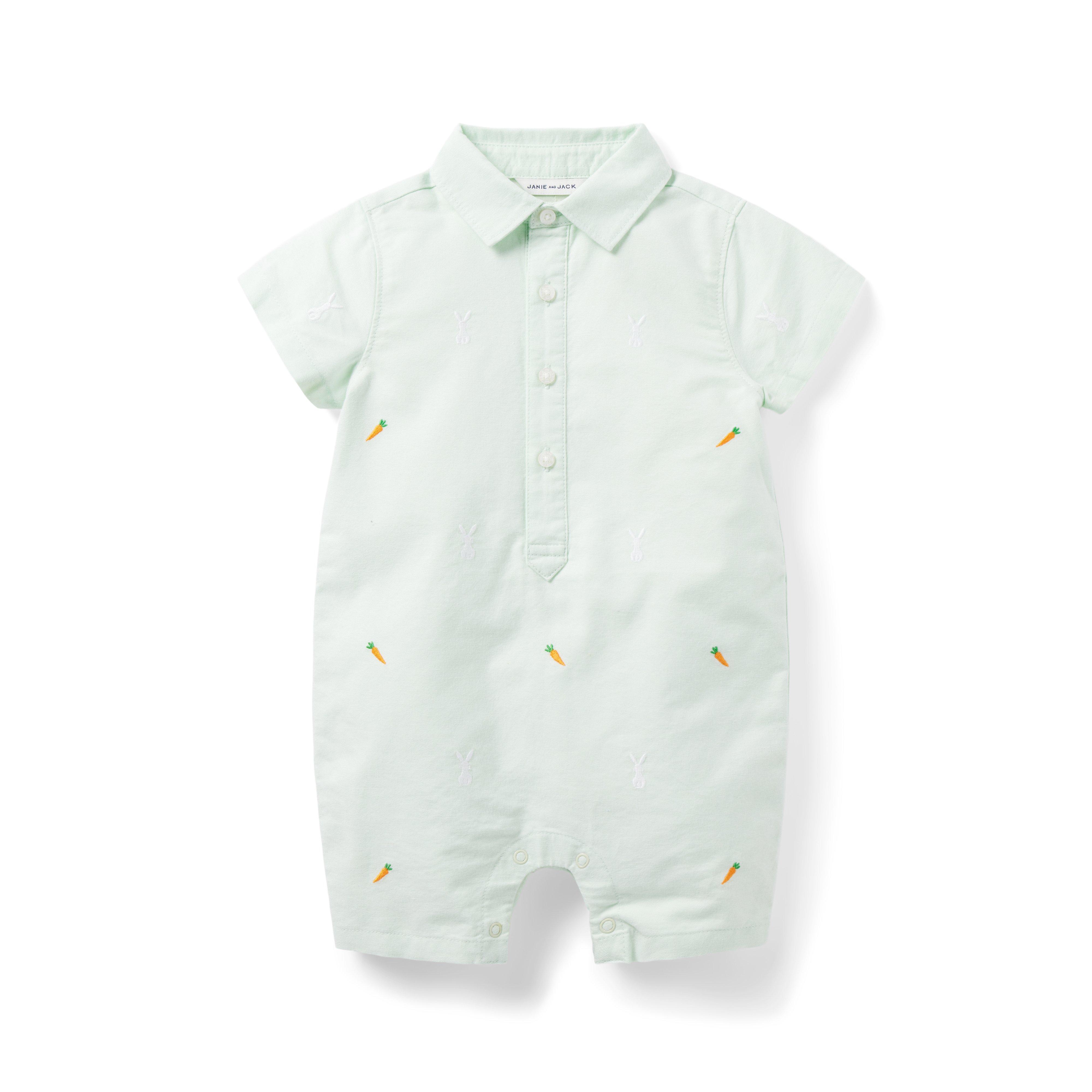 Baby Embroidered Bunny Oxford Romper image number 0