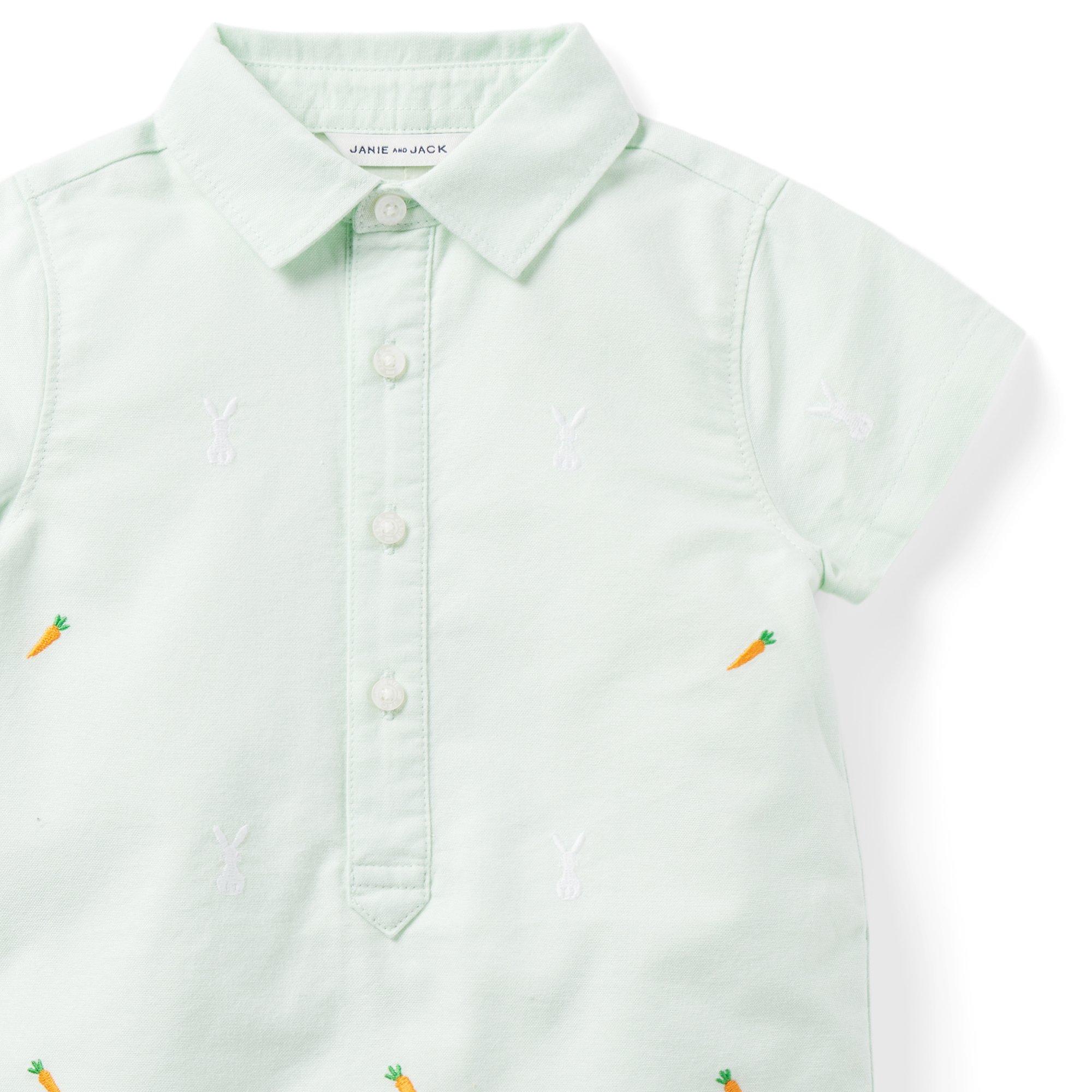 Baby Embroidered Bunny Oxford Romper image number 3