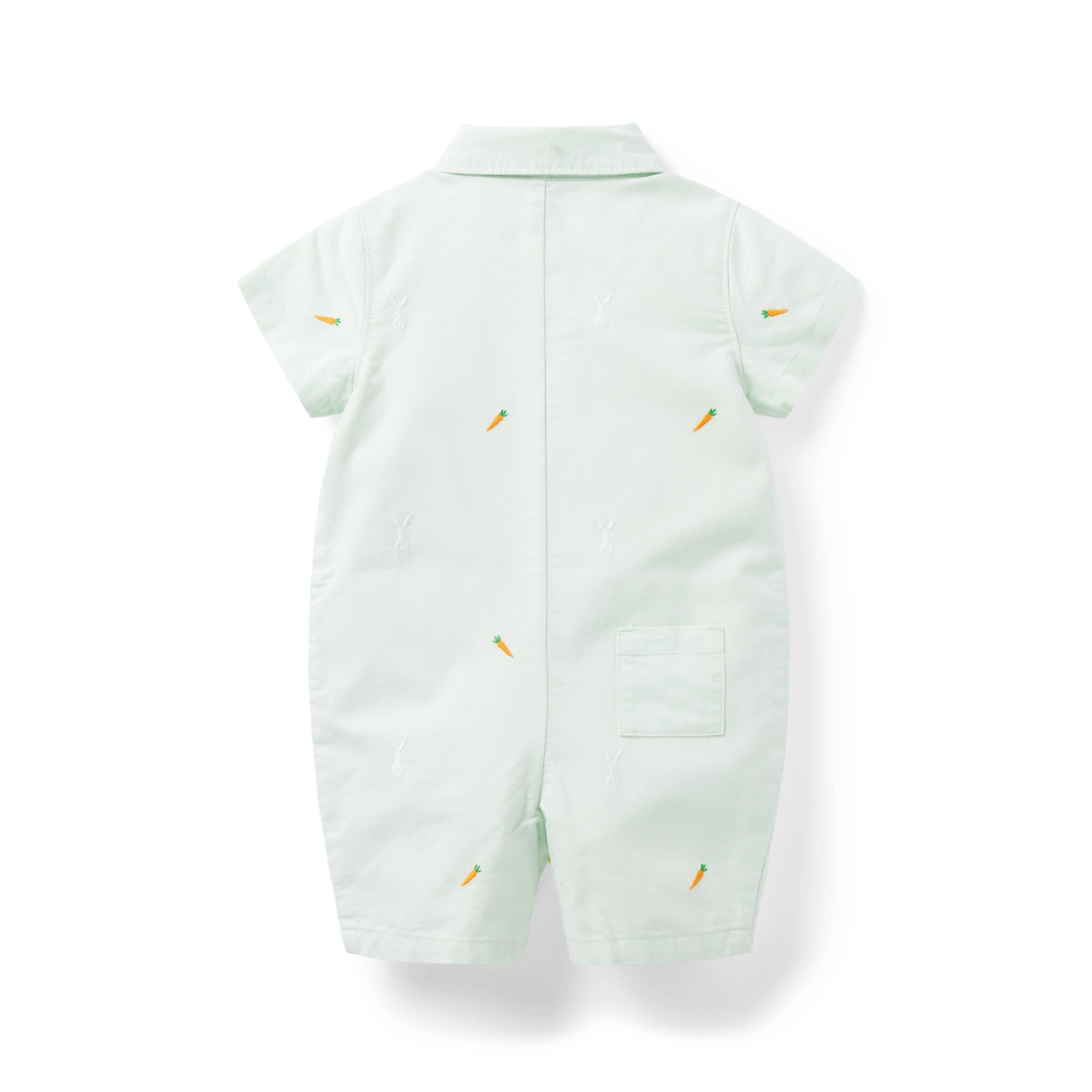 Baby Embroidered Bunny Oxford Romper image number 1