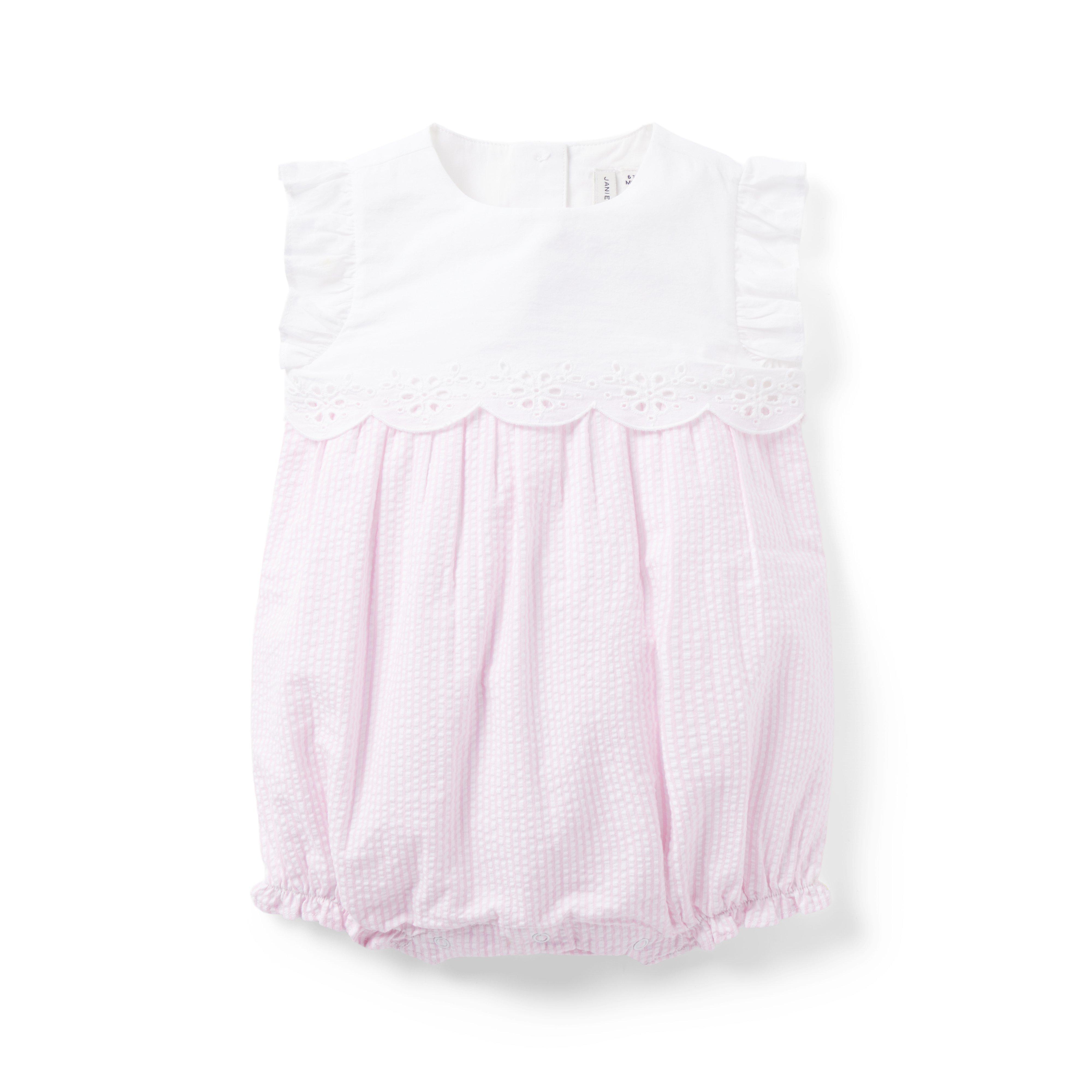 Baby Eyelet Striped Seersucker Romper