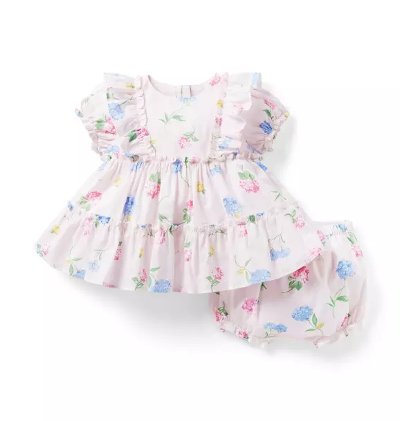 Newborn Pink Marshmallow Floral Baby Floral Tiered Ruffle Matching Set ...