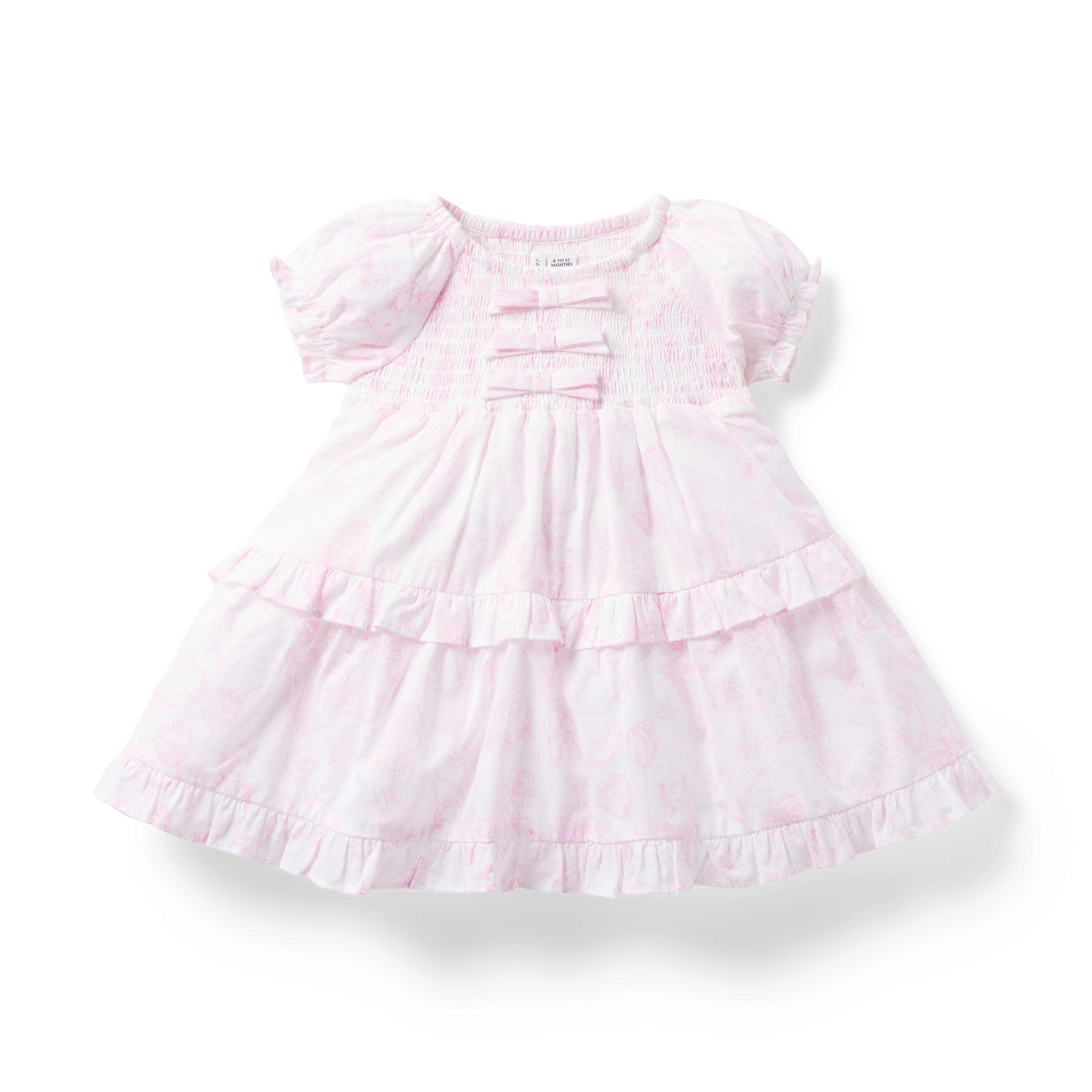 Baby Bunny Toile Smocked Bow Dress