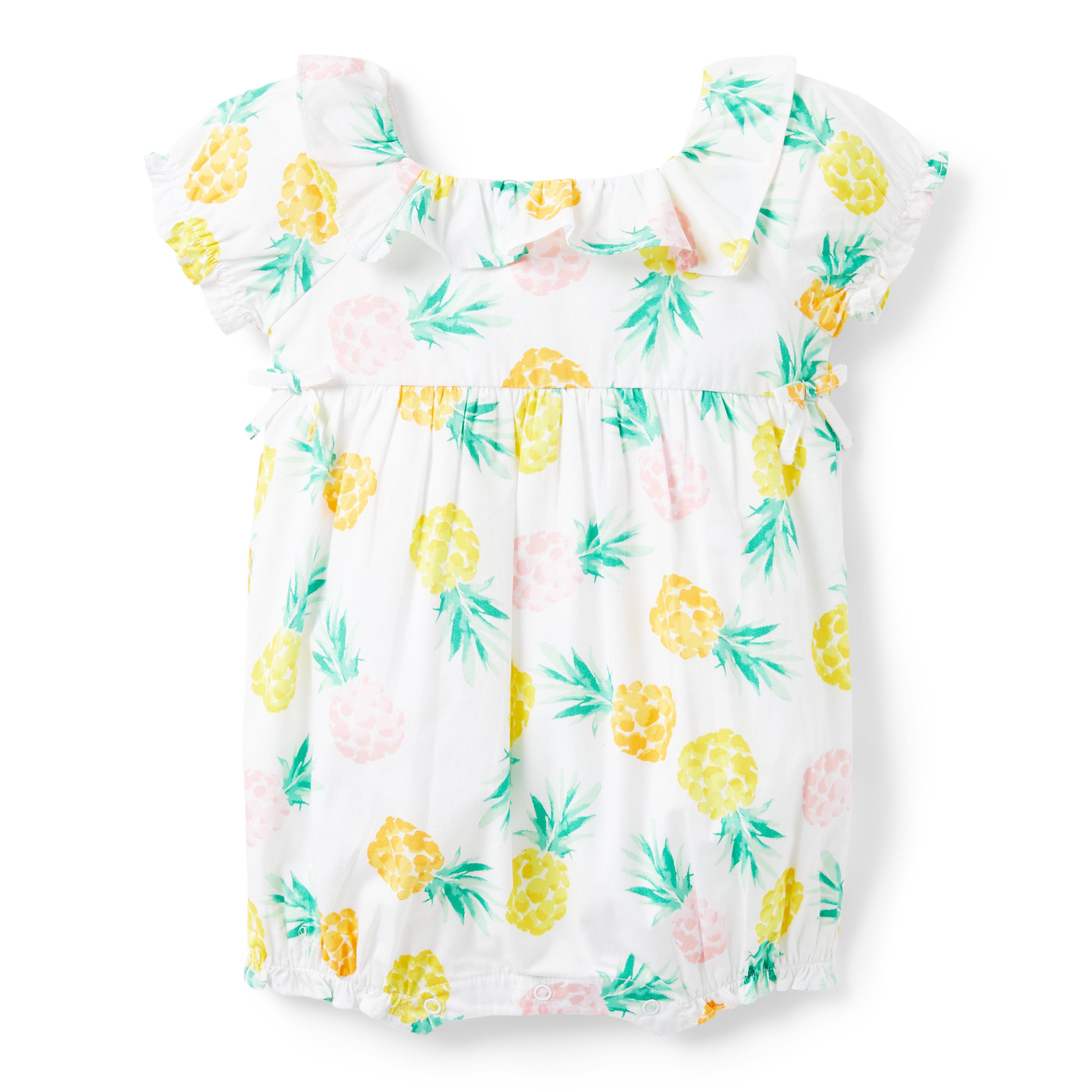 Newborn White Pineapple Baby Pineapple Ruffle Poplin Romper by