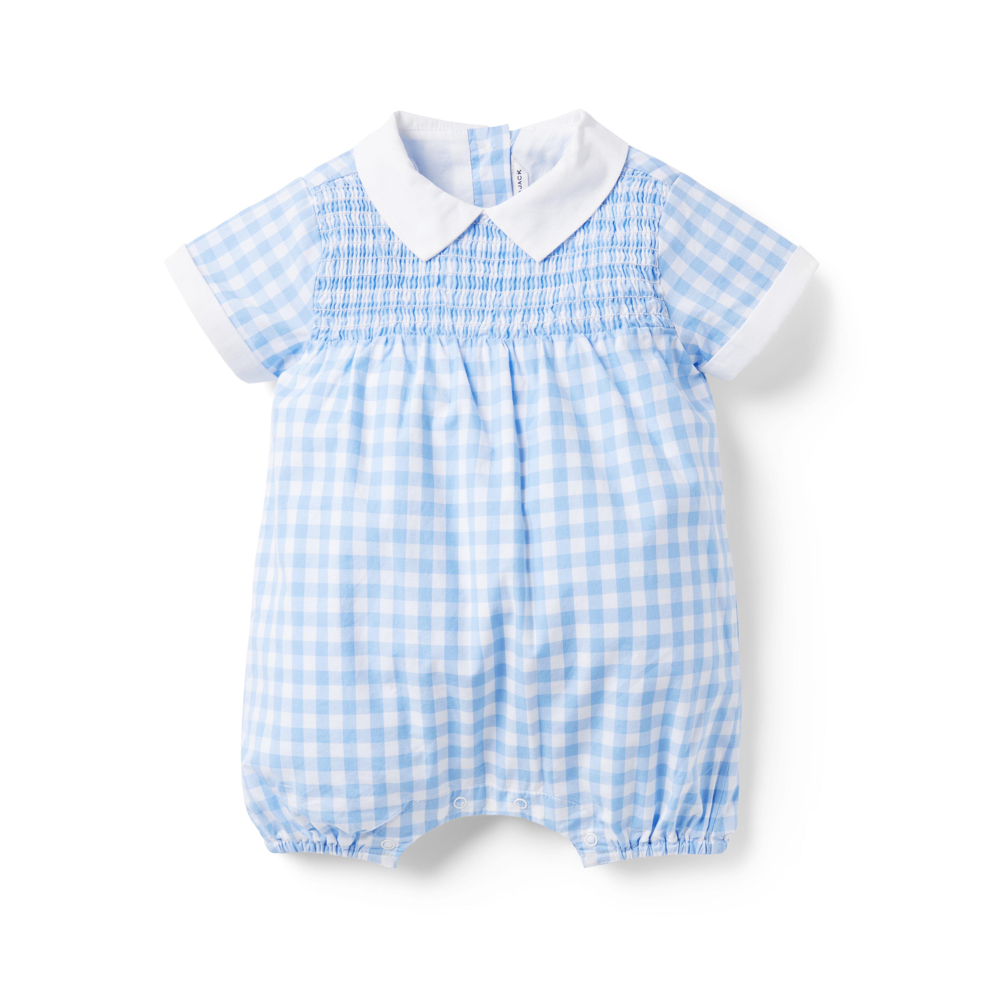 Newborn Colombo Blue Gingham Baby Gingham Smocked Romper by Janie and Jack