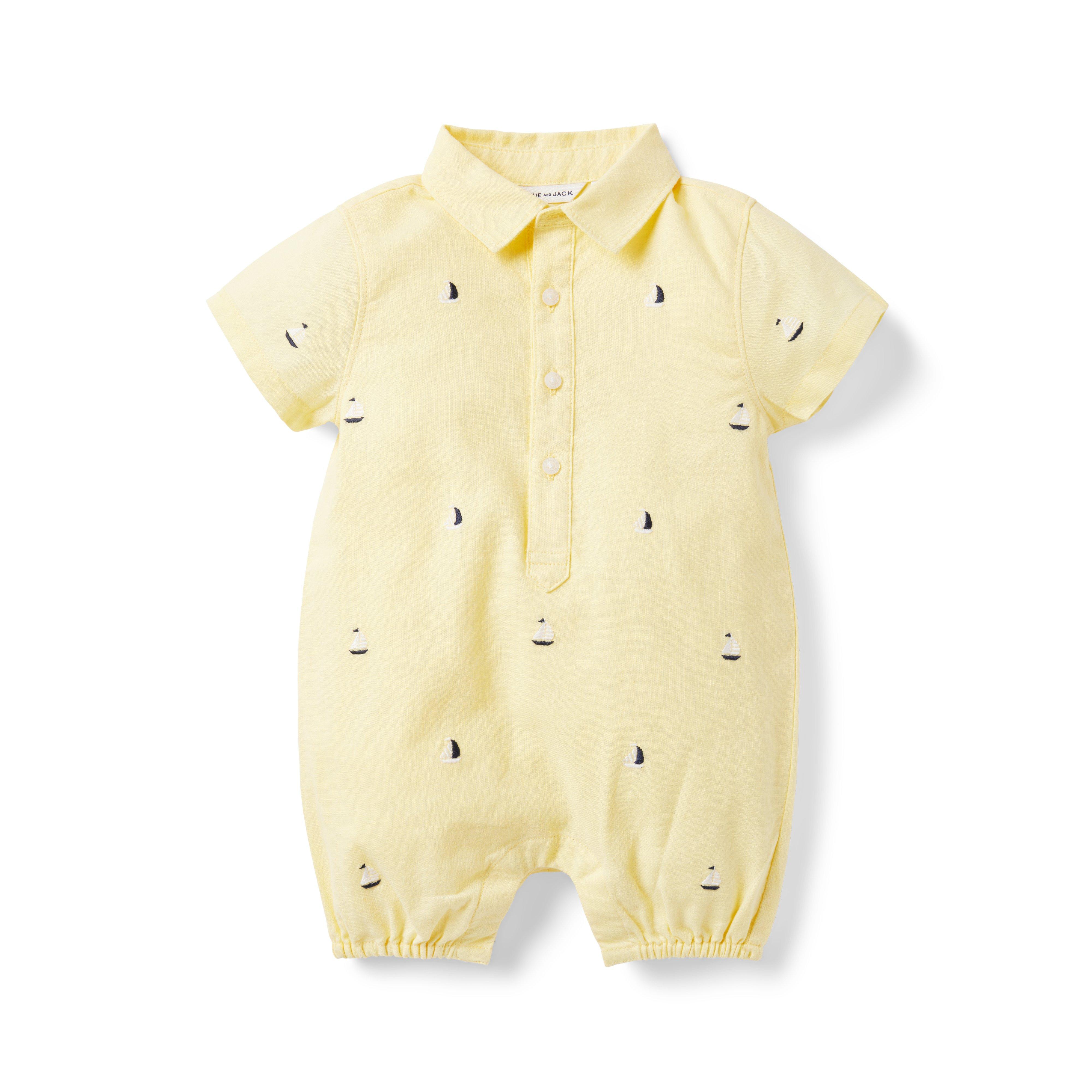 Baby Embroidered Sailboat Linen-Cotton Romper image number 0