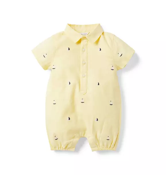 Baby Embroidered Sailboat Linen-Cotton Romper