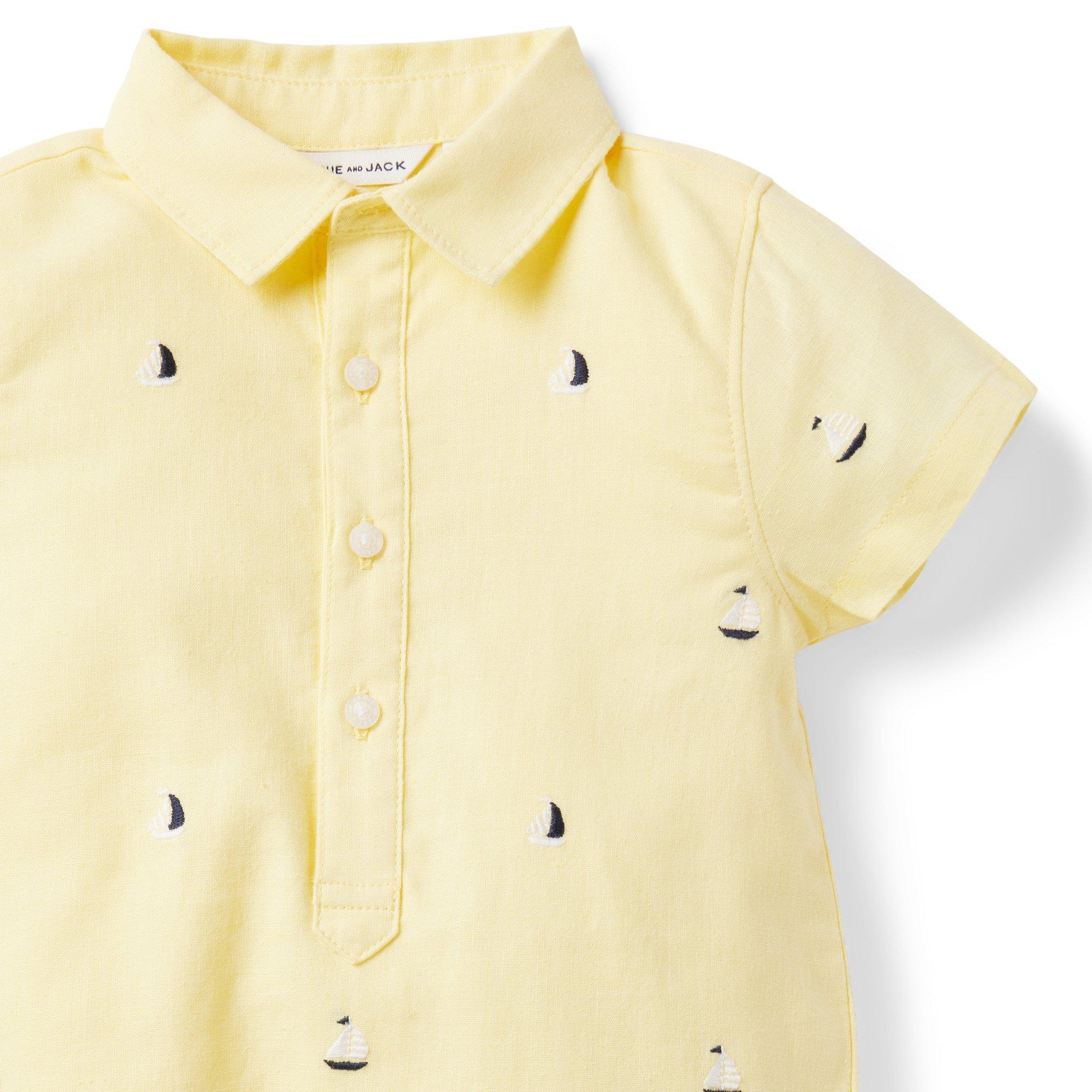 Baby Embroidered Sailboat Linen-Cotton Romper image number 2