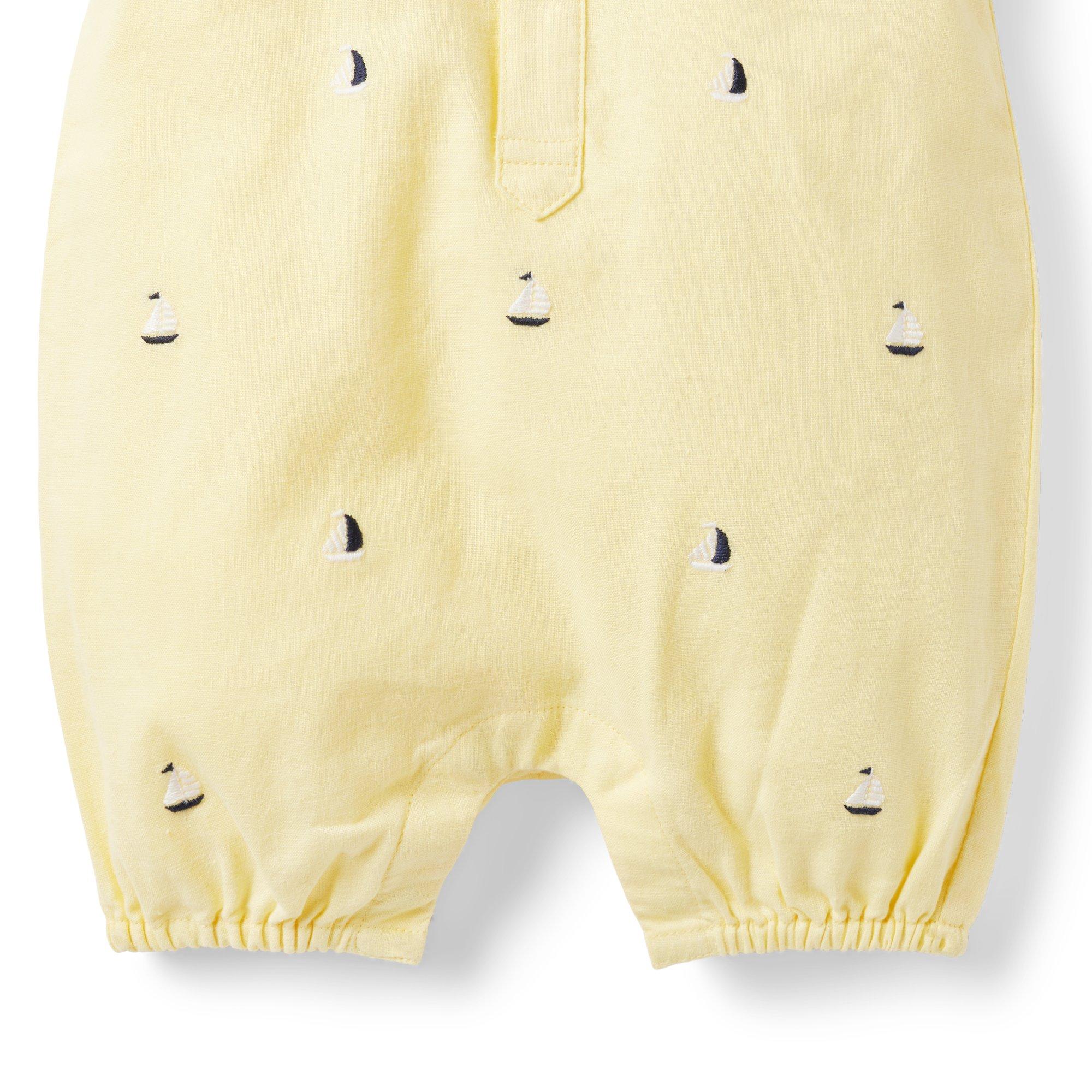 Baby Embroidered Sailboat Linen-Cotton Romper image number 3