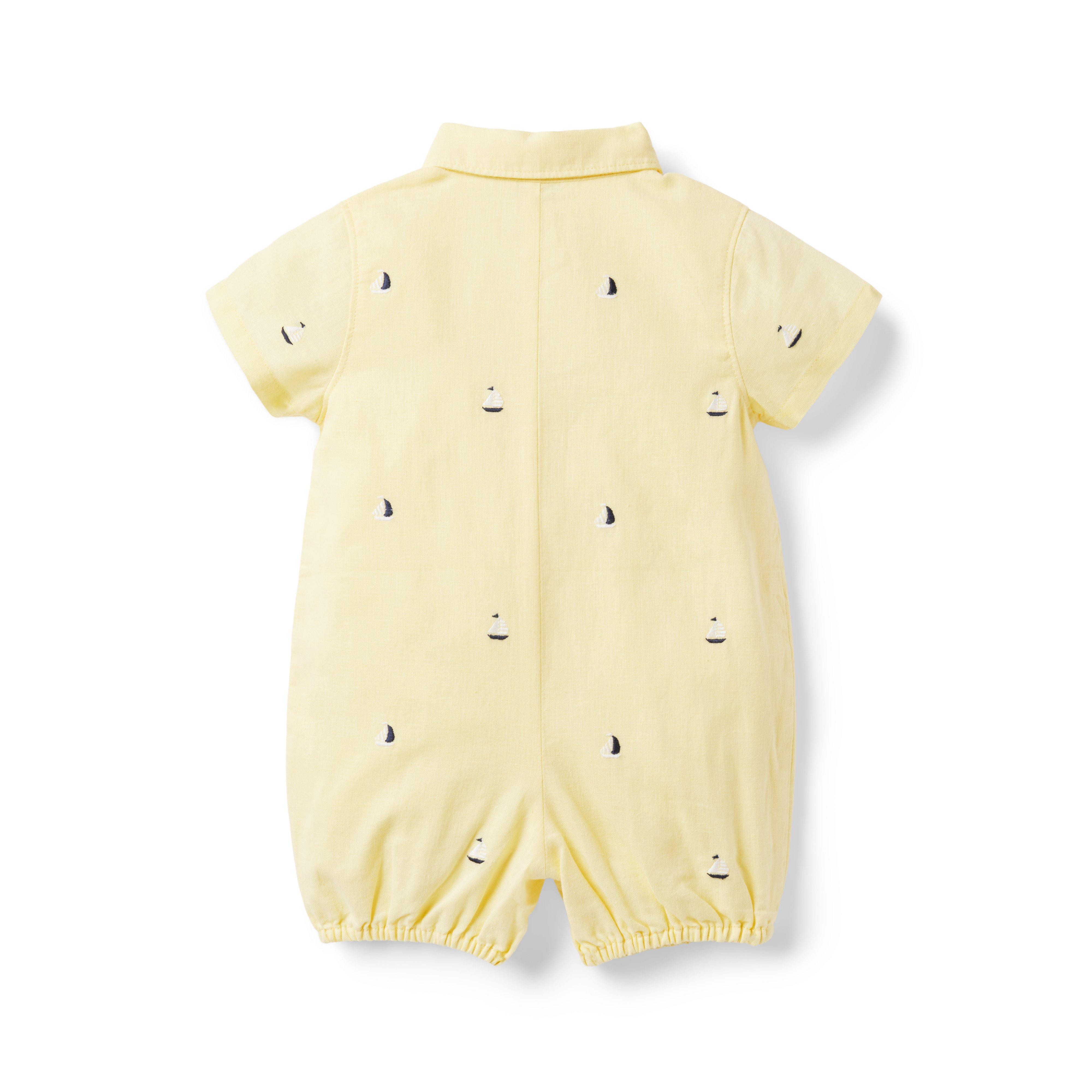 Baby Embroidered Sailboat Linen-Cotton Romper image number 1
