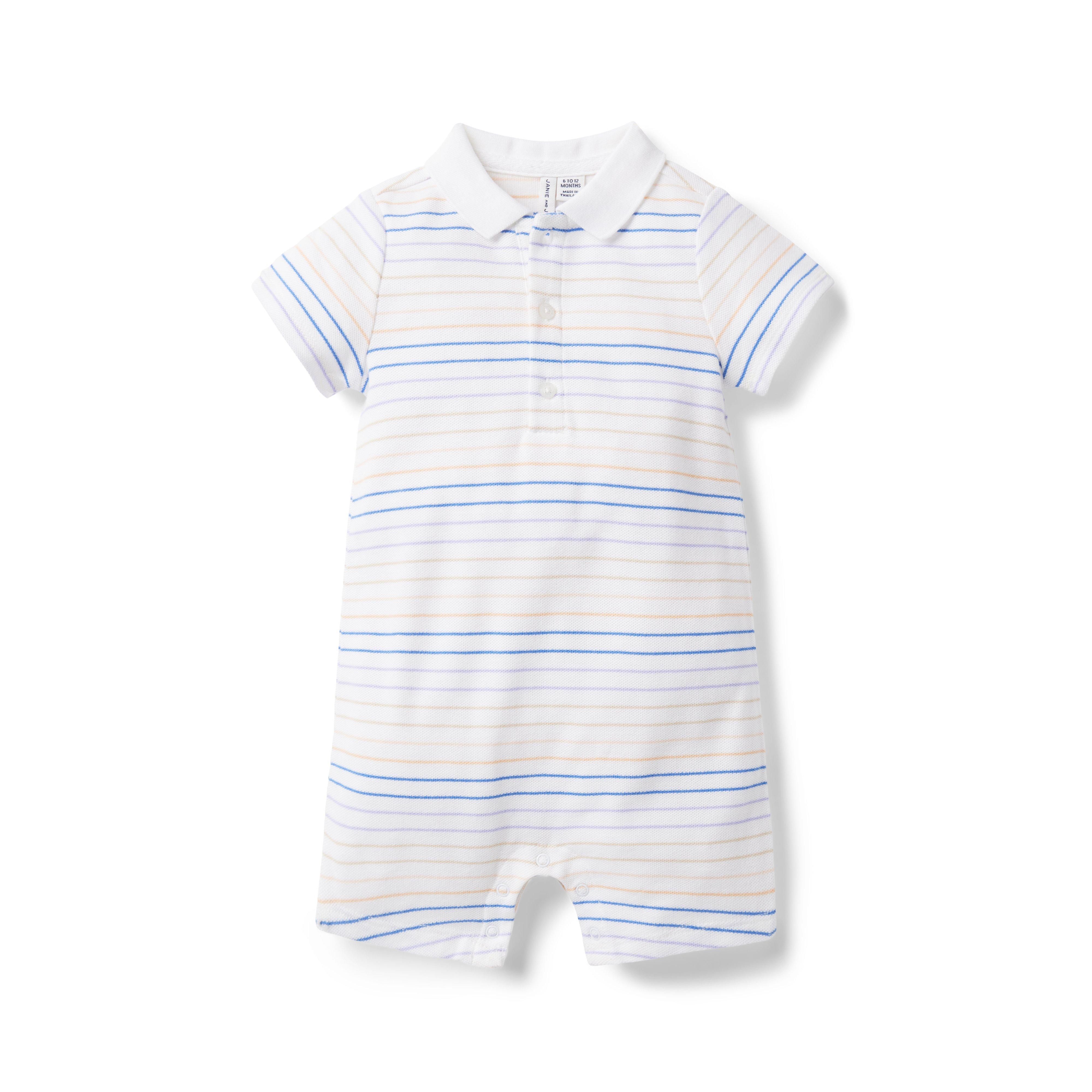 Baby Striped Pique Polo Romper image number 0