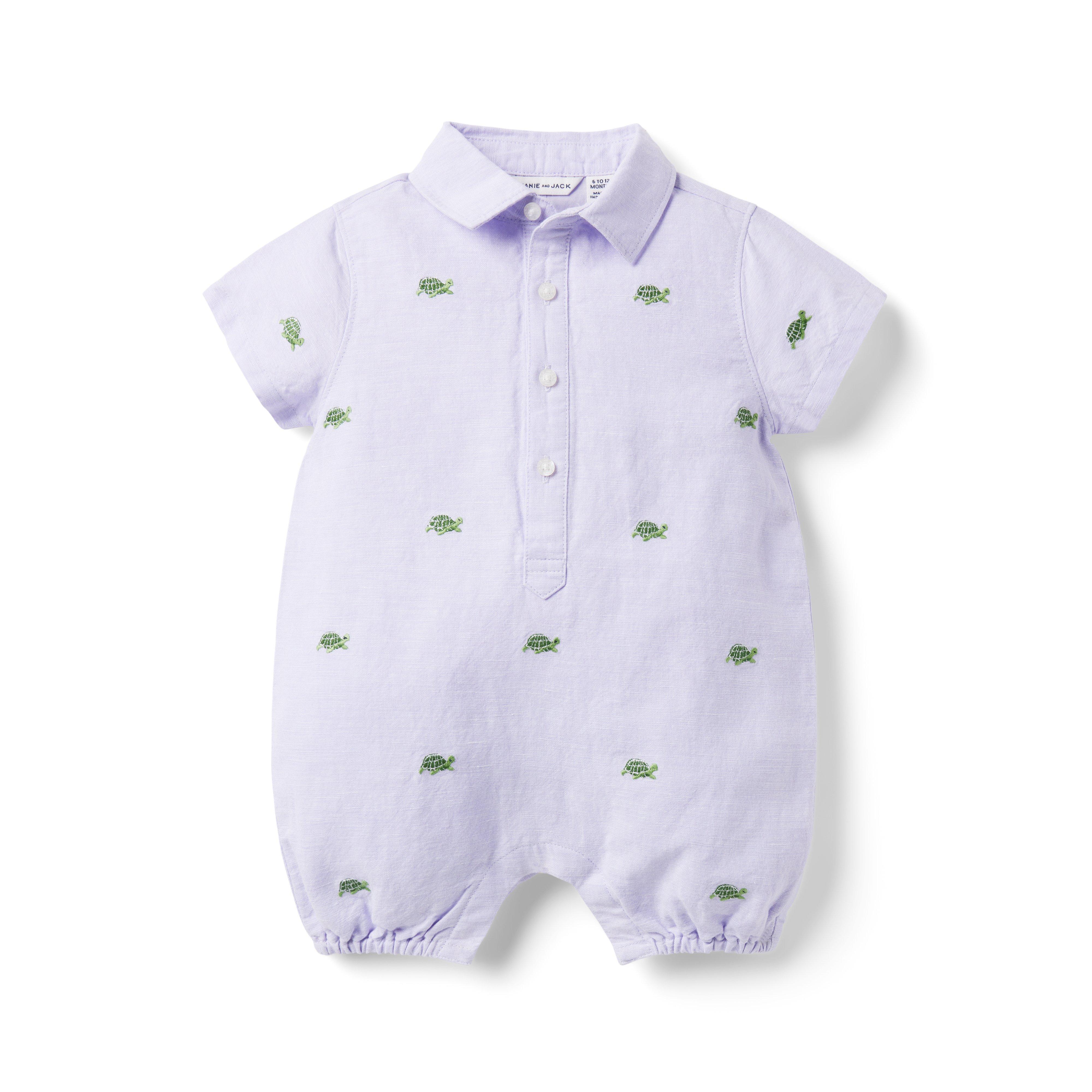 Baby Embroidered Turtle Linen-Cotton Romper image number 0