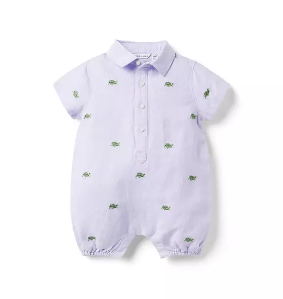 Baby Embroidered Turtle Linen-Cotton Romper