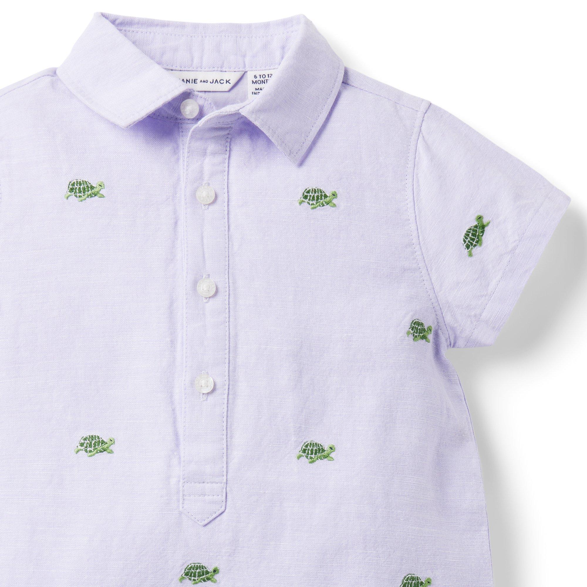 Baby Embroidered Turtle Linen-Cotton Romper image number 2