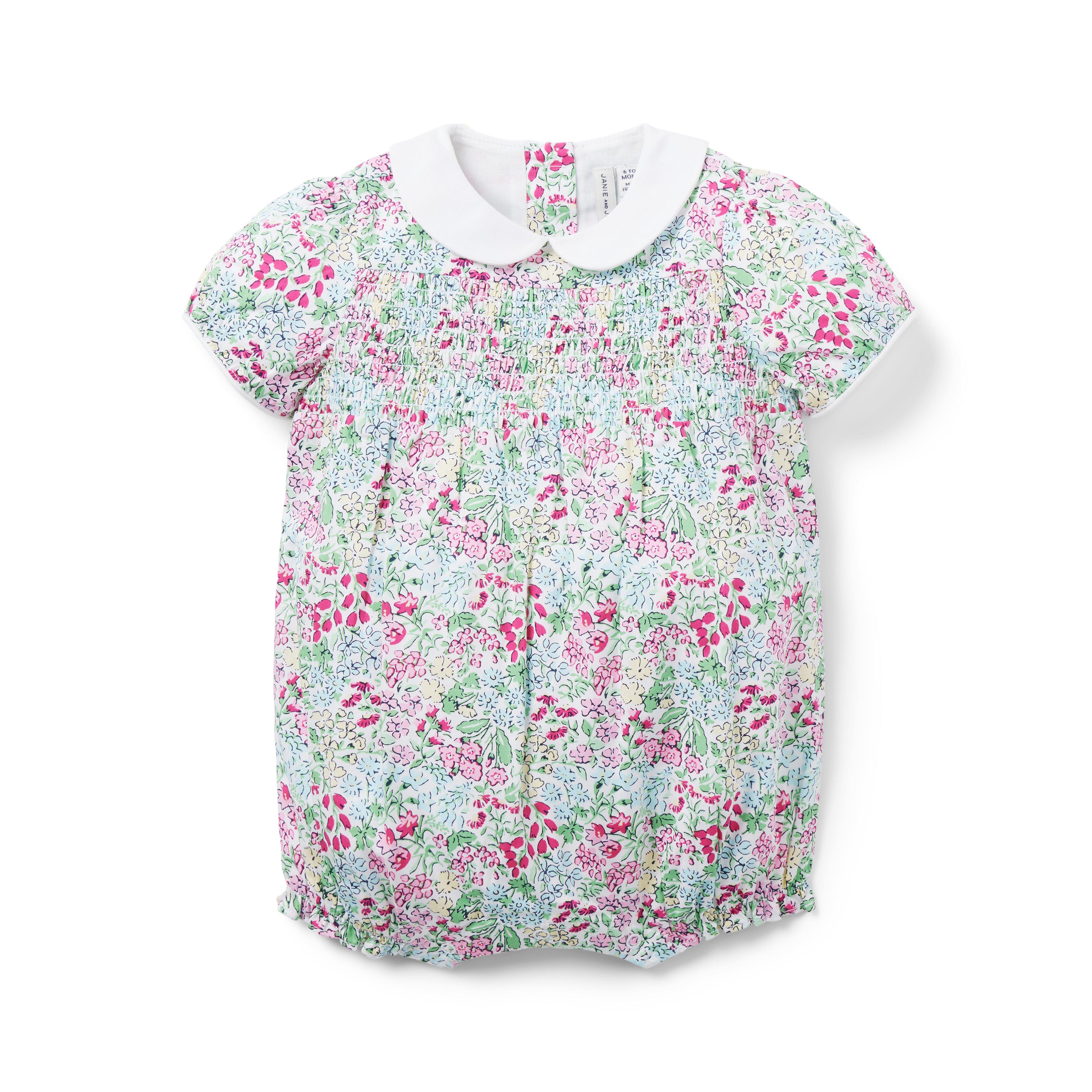The Charlotte Floral Smocked Baby Romper image number 0