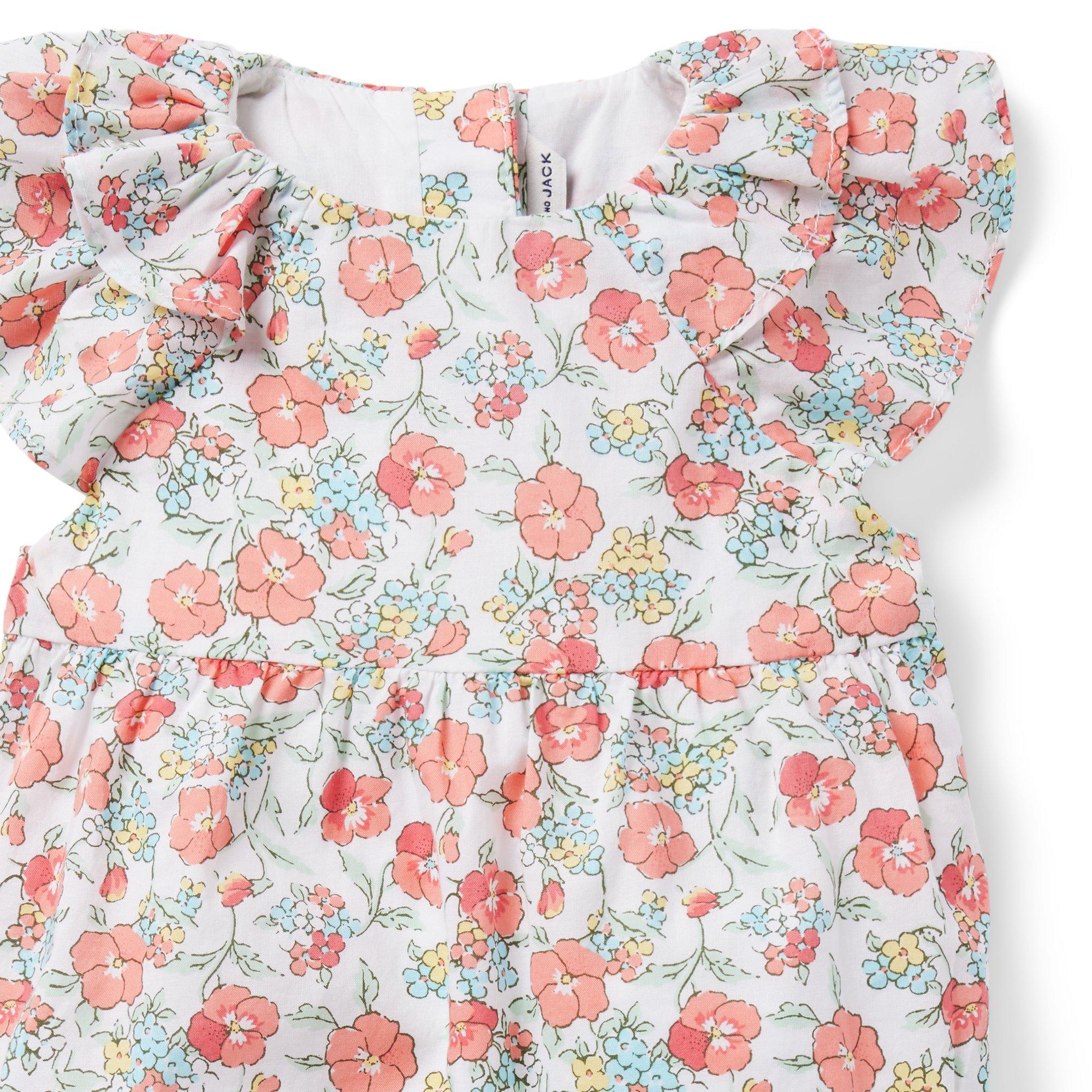 Newborn Salmon Rose Floral Baby Floral Ruffle Sleeve Romper by Janie and  Jack