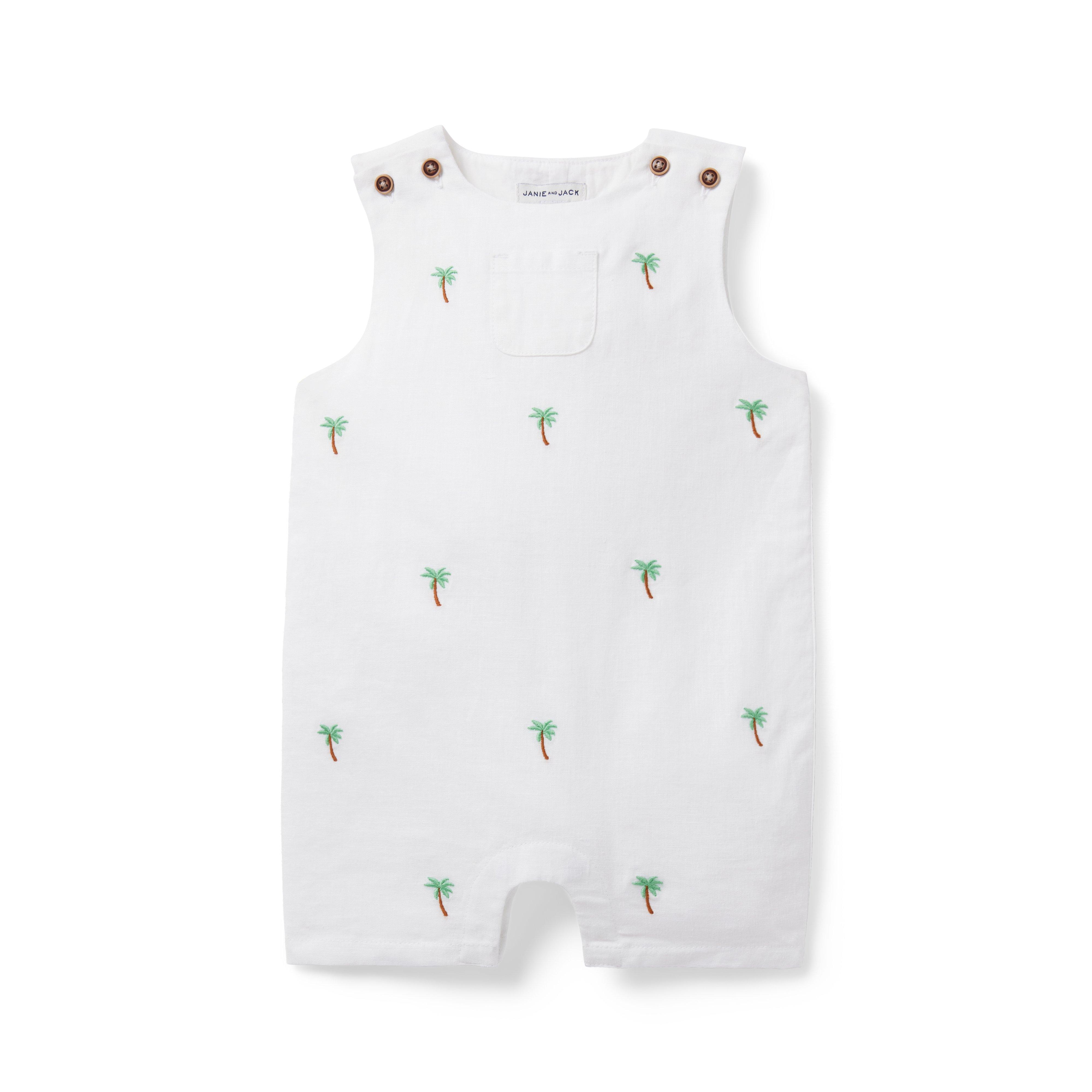 Baby Embroidered Palm Linen-Cotton Romper image number 0