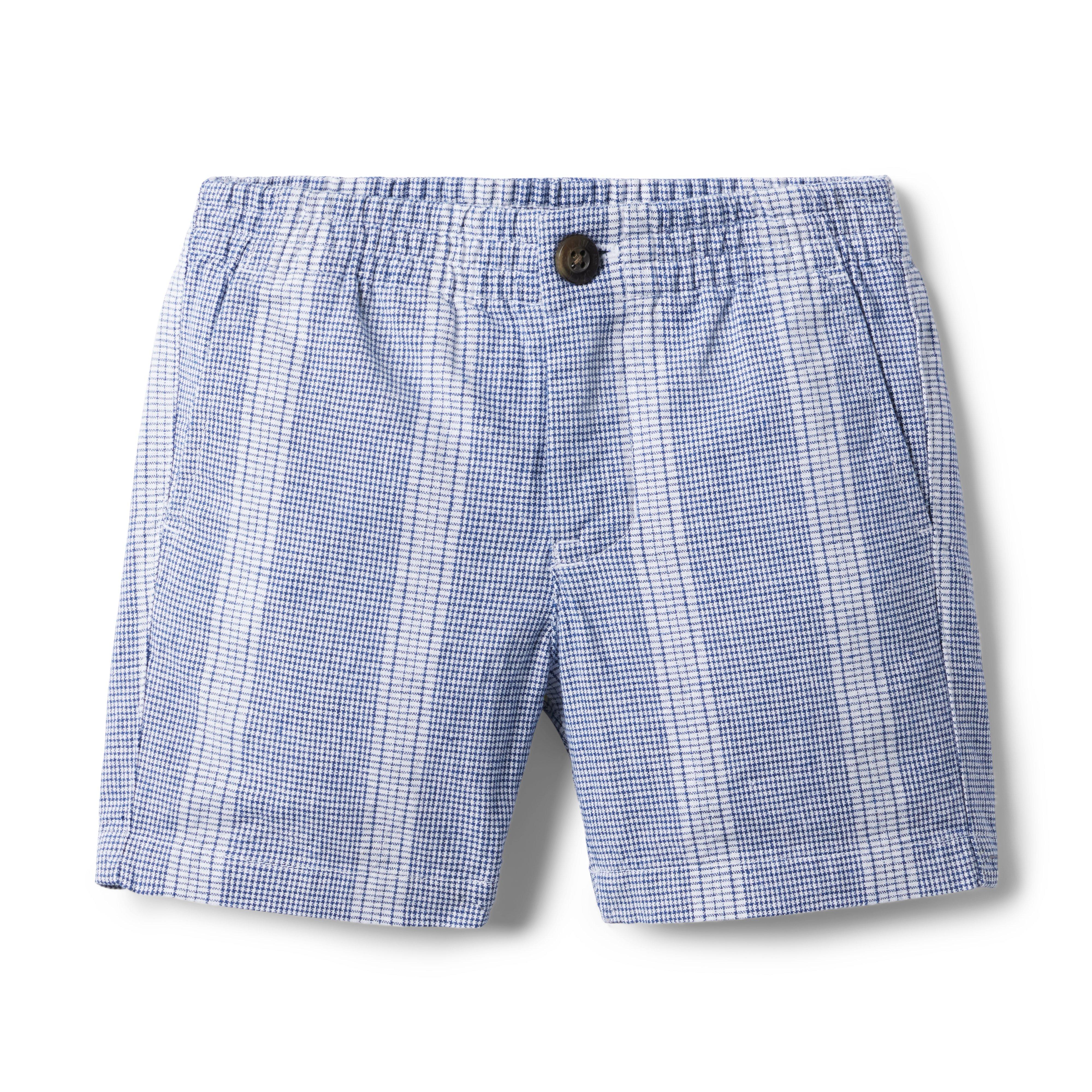 Plaid Linen-Cotton Pull-On Short