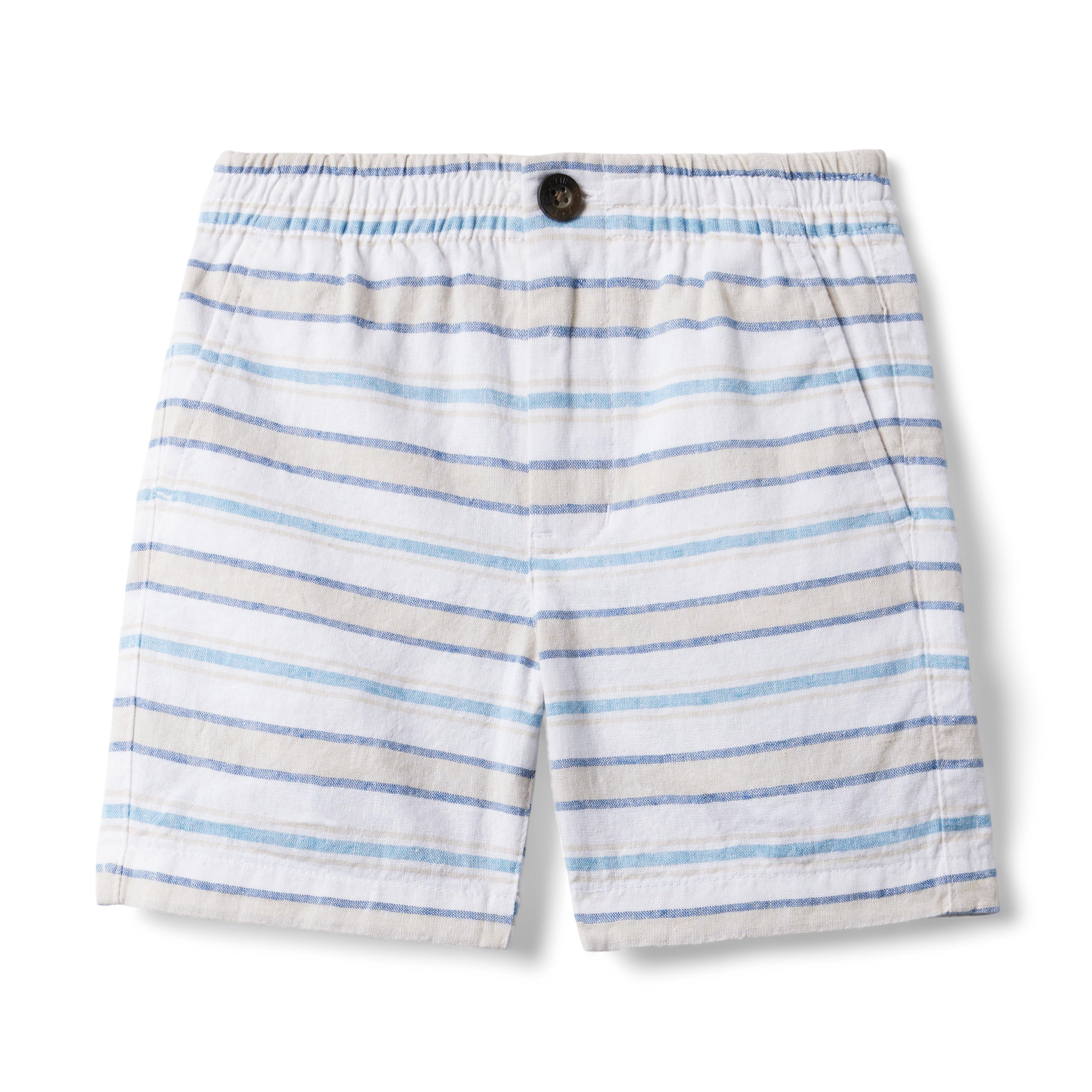 Striped Linen-Cotton Pull-On Short