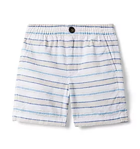 Striped Linen-Cotton Pull-On Short
