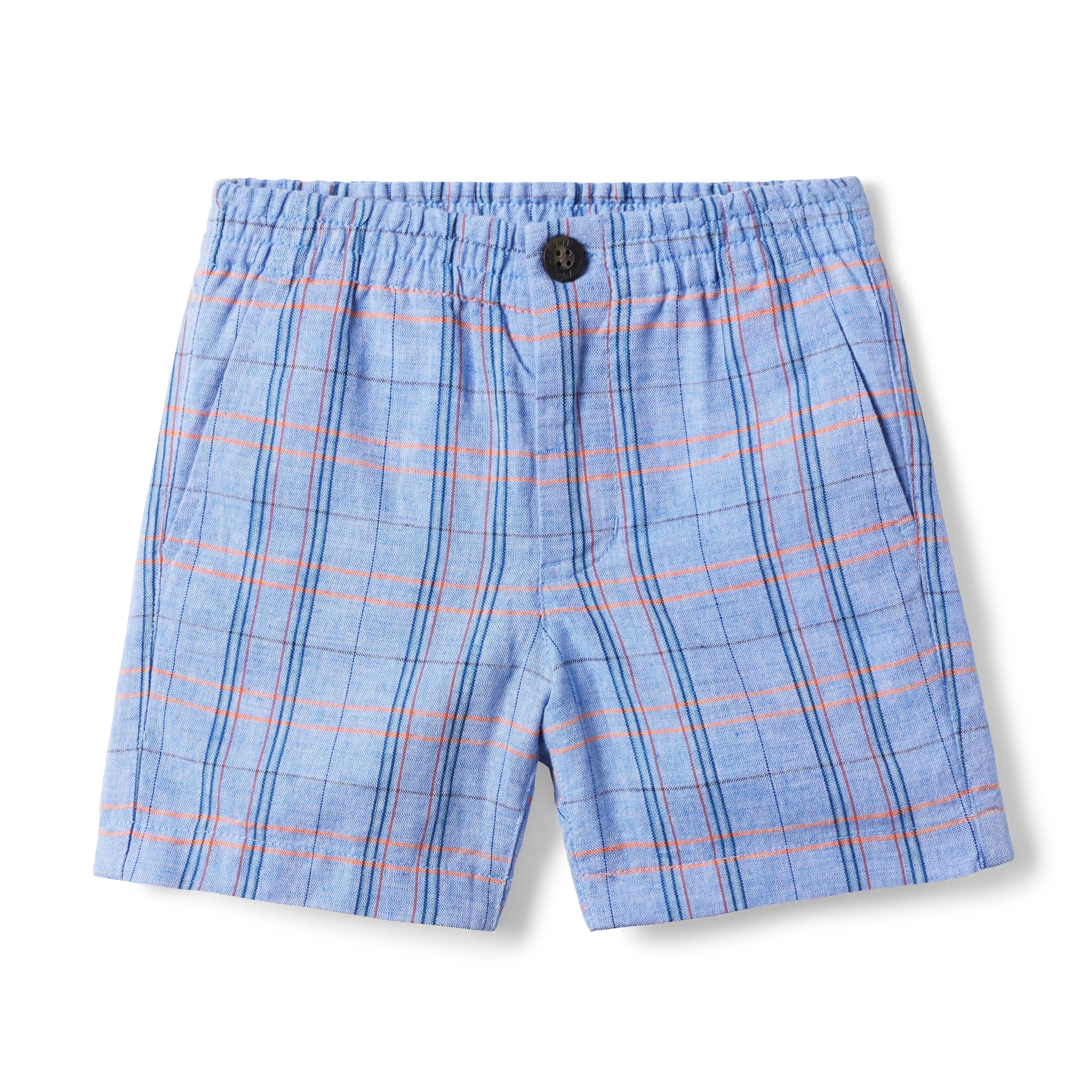 Plaid Linen-Cotton Pull-On Short
