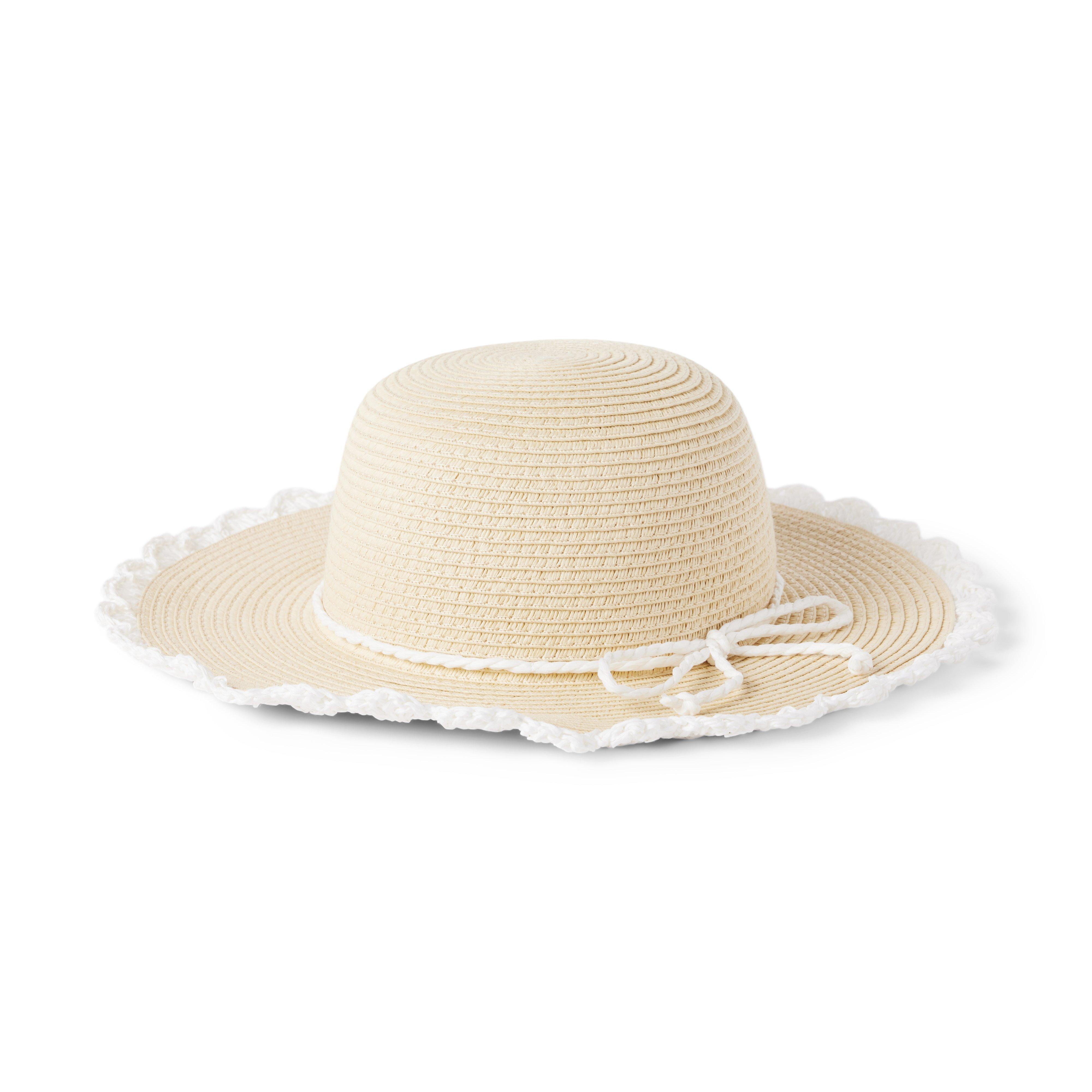 Crochet Trim Straw Sun Hat image number 0