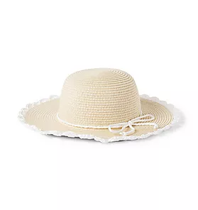 Crochet Trim Straw Sun Hat
