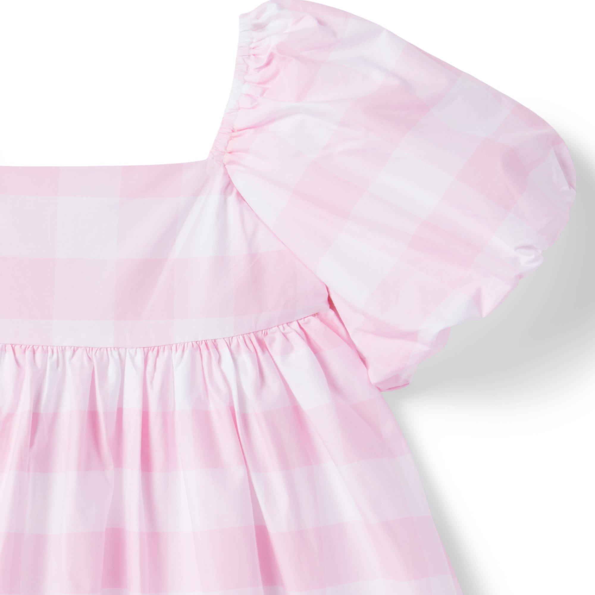 Girl Cotton Candy Pink Gingham Gingham Bubble Sleeve Dress by Janie and Jack