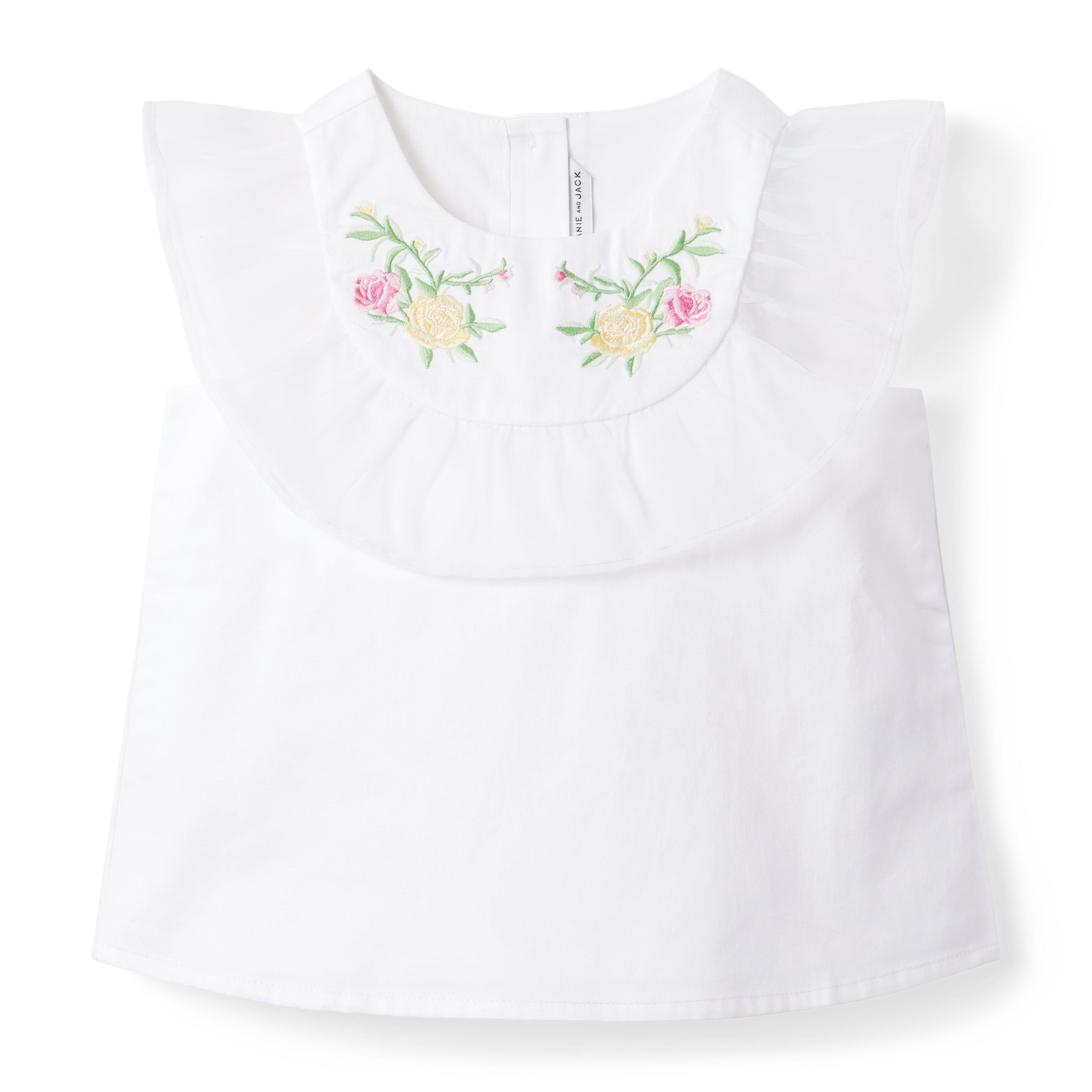 Embroidered Organza Ruffle Top image number 0