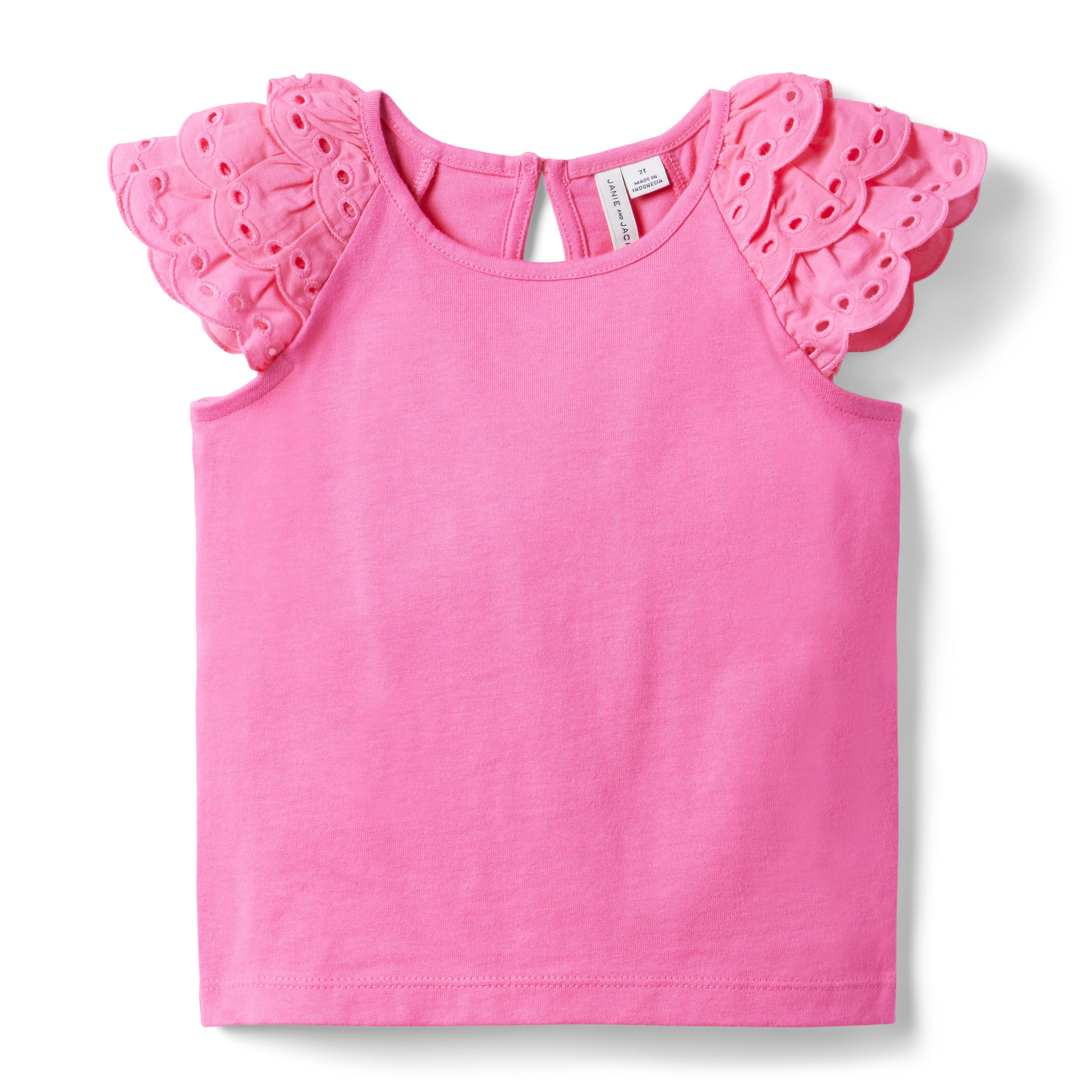 Girl Pink Convertible Eyelet Sleeve Jersey Top by Janie and Jack