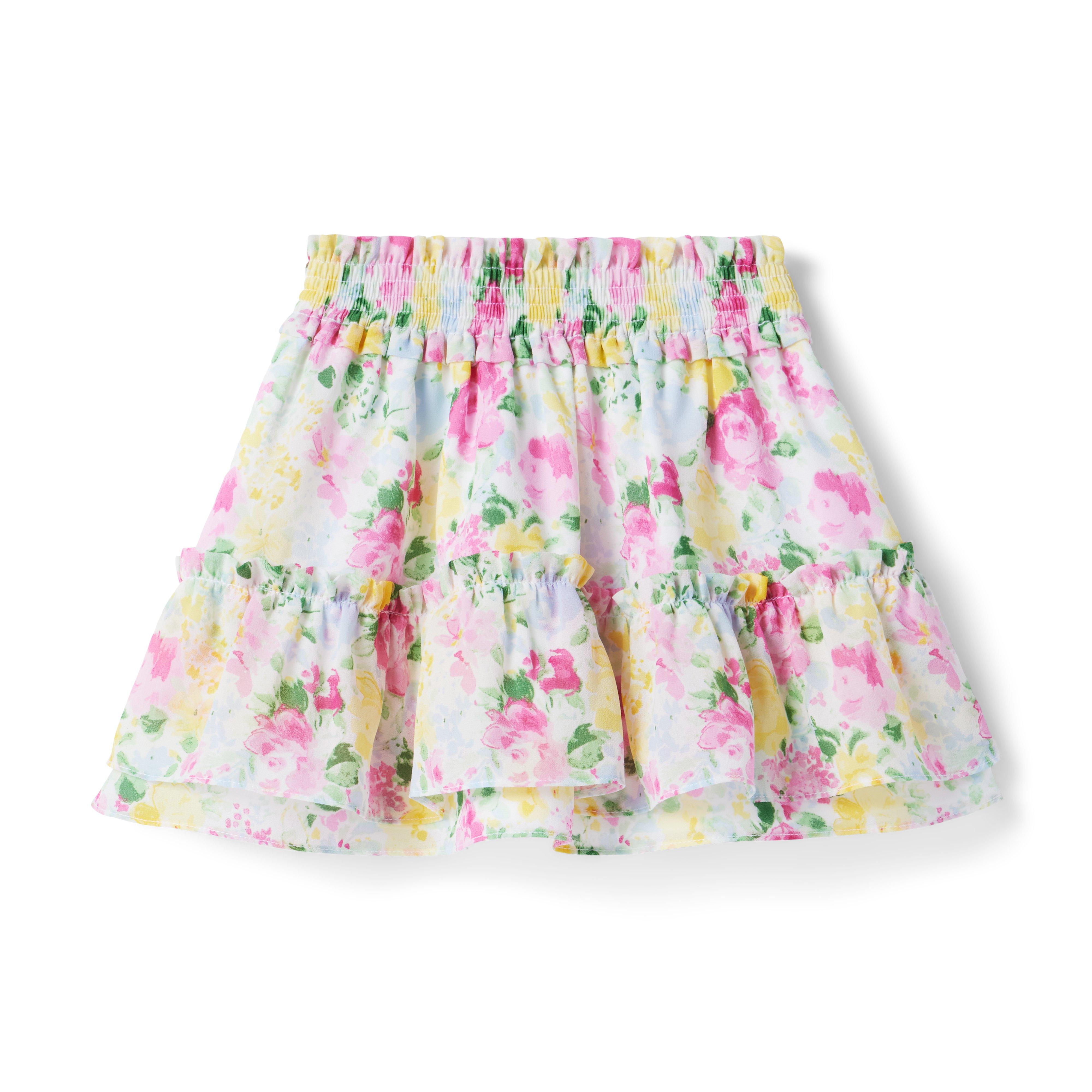 Floral Smocked Chiffon Skirt