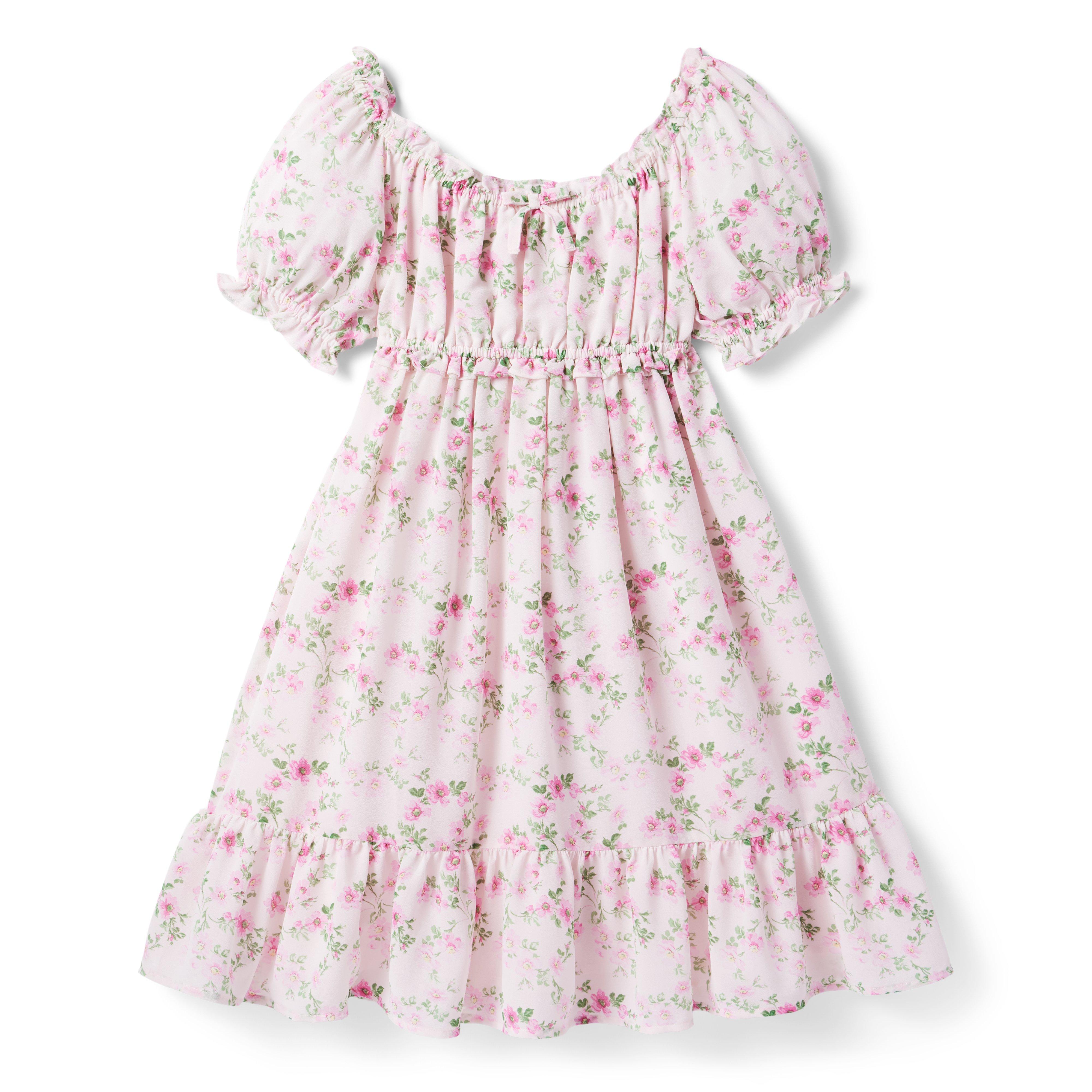 Tween Pink Marshmallow Floral Floral Puff Sleeve Chiffon Dress by Janie ...