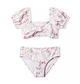 Recycled Floral Puff Sleeve 2-Piece Swimsuit