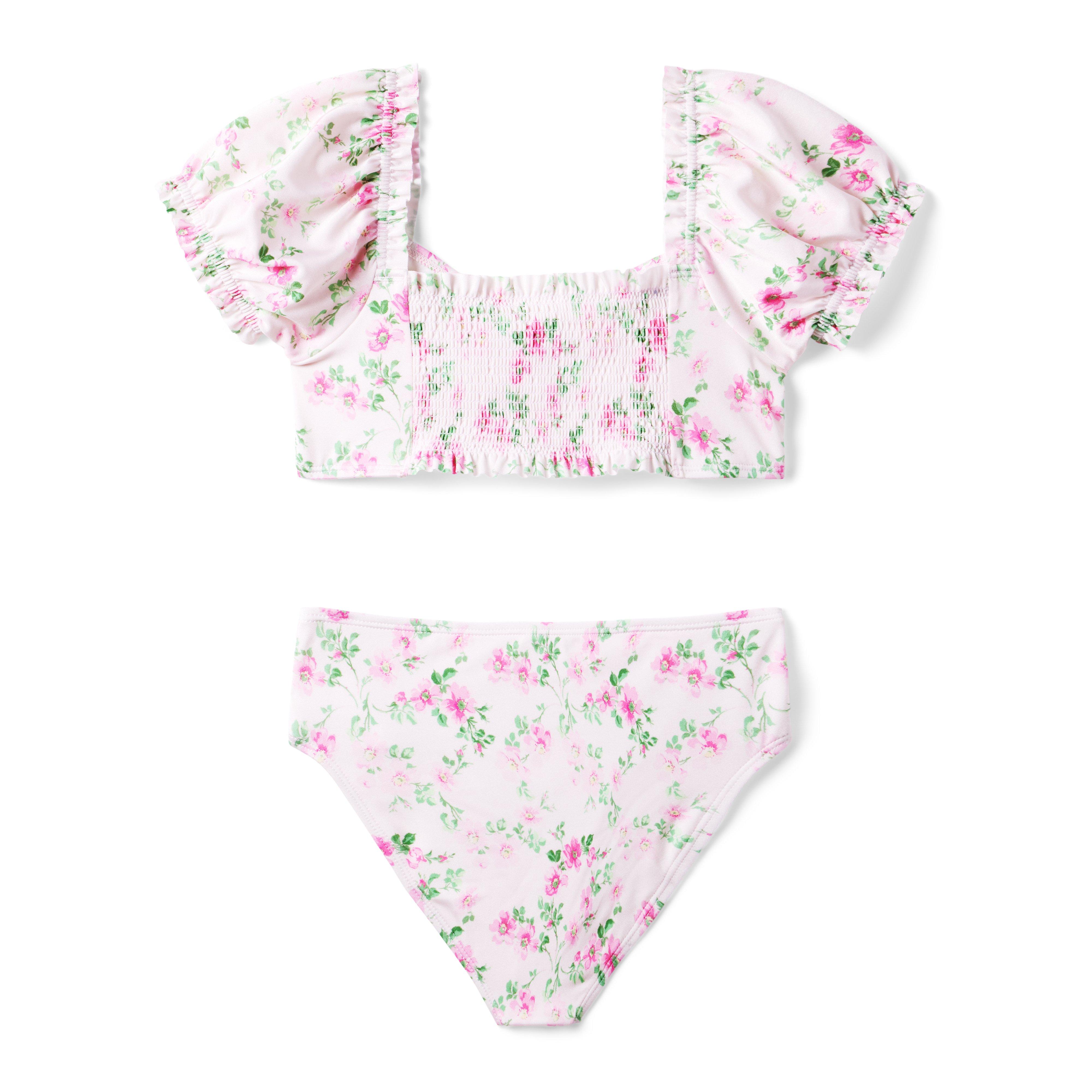 Tween Pink Marshmallow Floral Recycled Floral Puff Sleeve 2-Piece