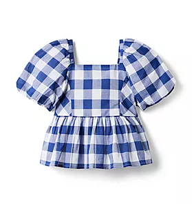Gingham Bubble Sleeve Top